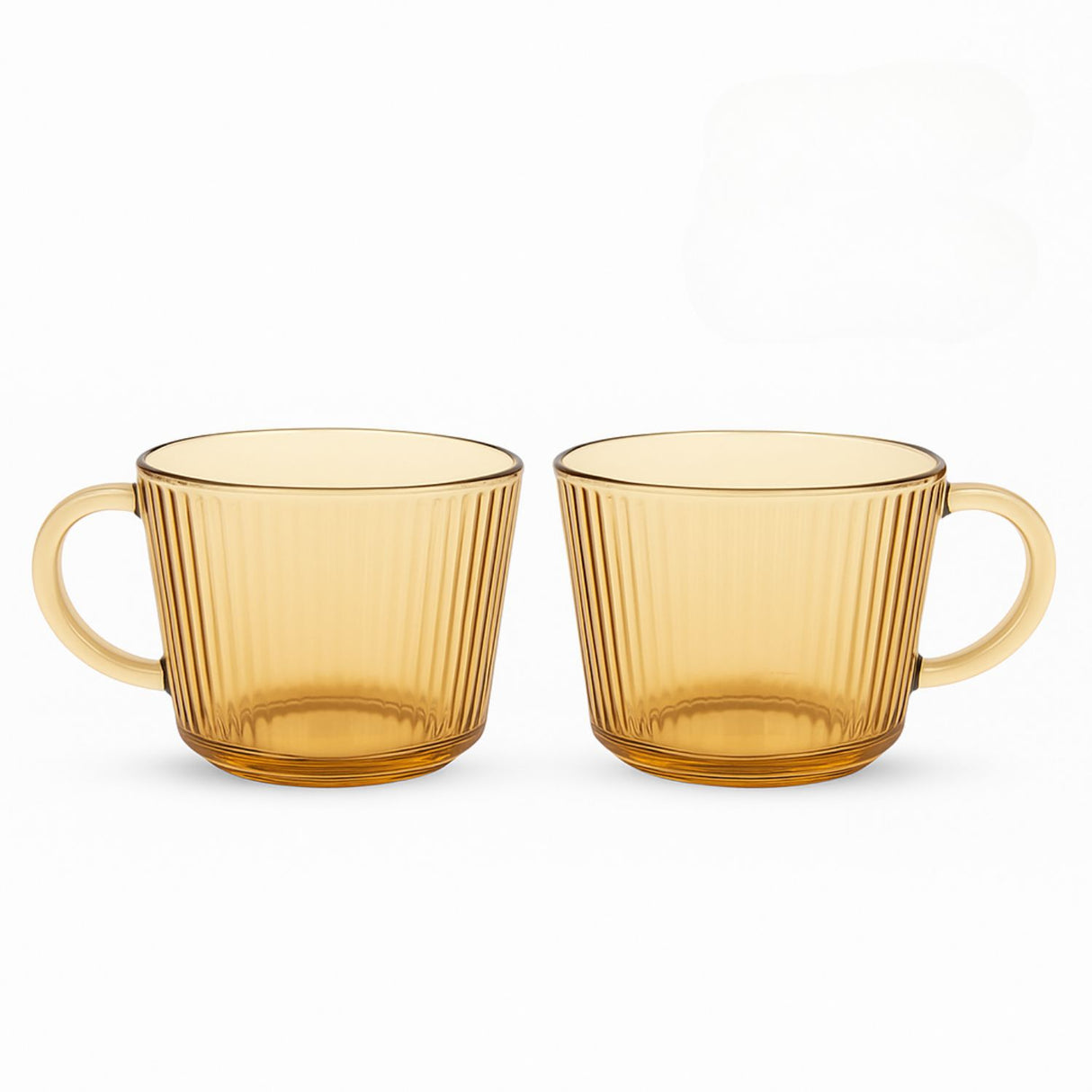 Set 2 Tazas Vidrio Ámbar 380mL Diseño Acanalado Café Té