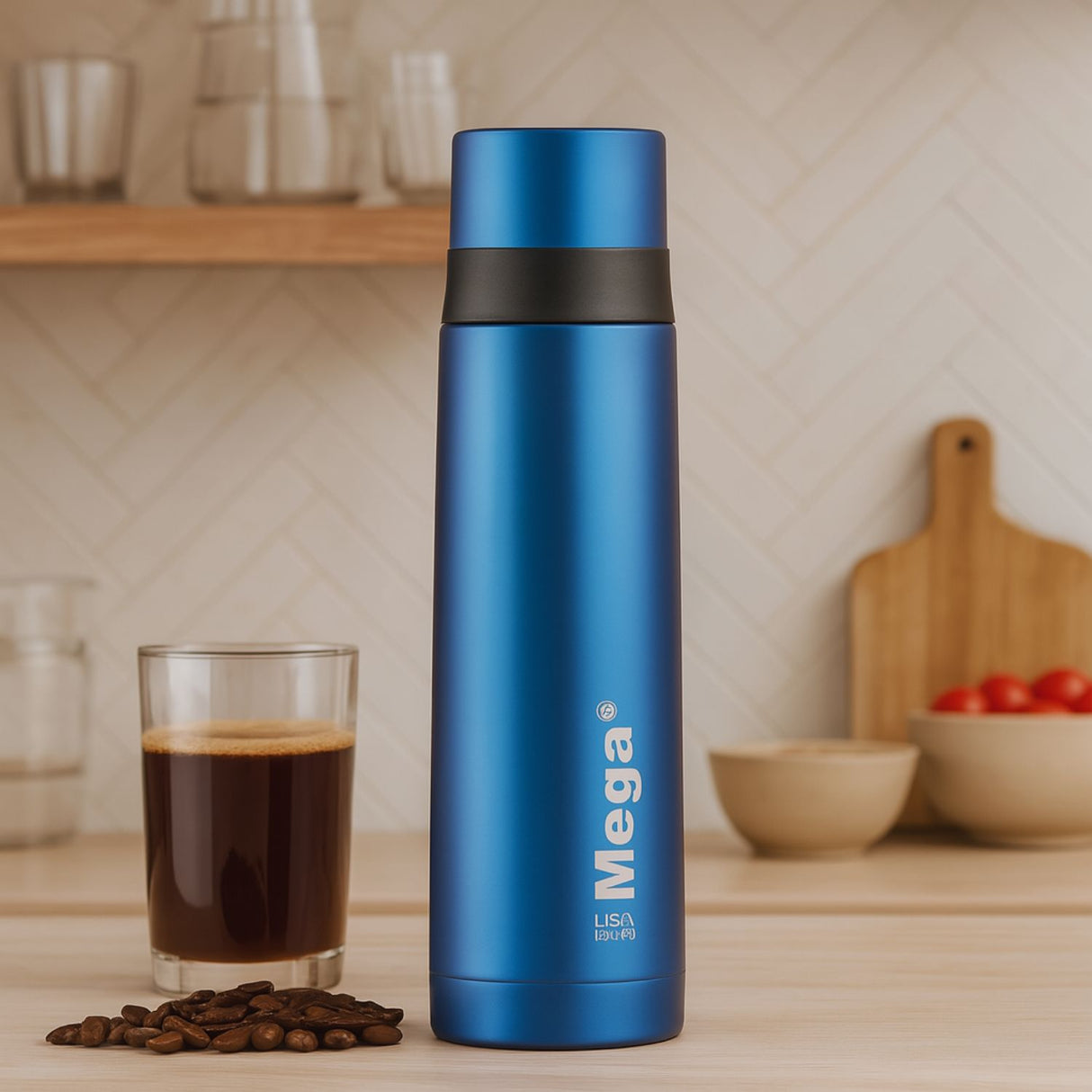 Termo Mega Slim IV 470mL Acero Inoxidable Metalico Te Cafe Azul