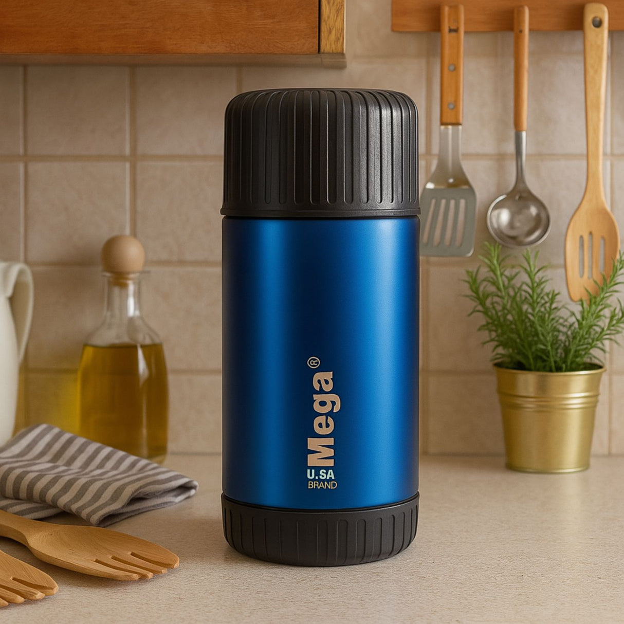 Termo Mega Magnum 750mL Comidas Metalico Acero Inoxidable Azul