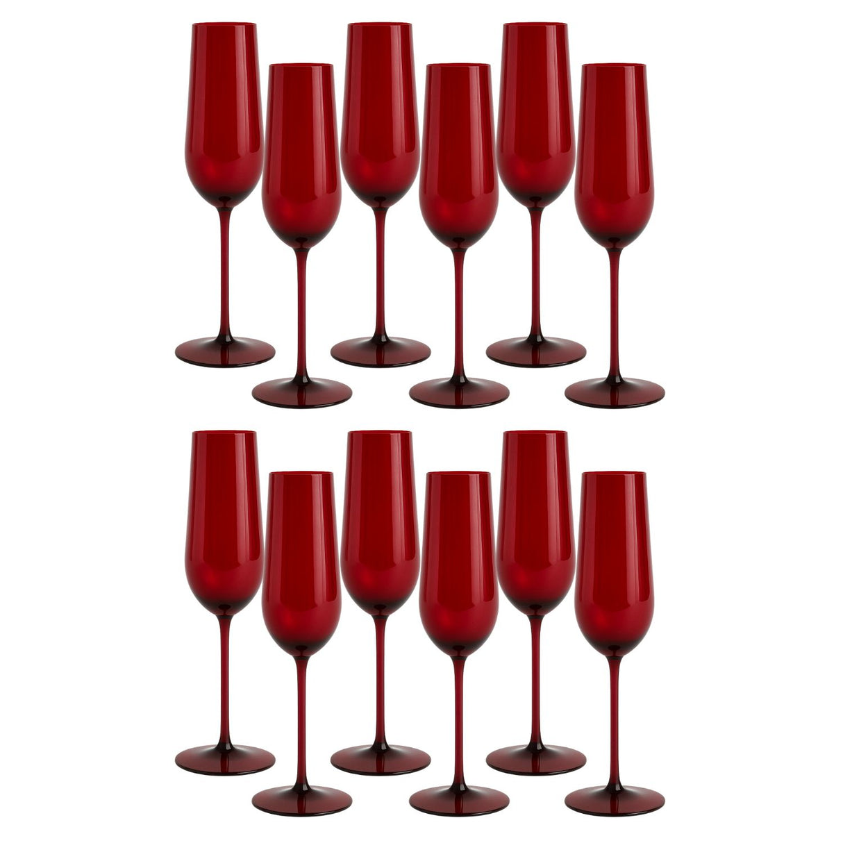 Set 12 Copas Flauta Full Color Rojo Allegra 200mL Vidrio | Disparo.cl