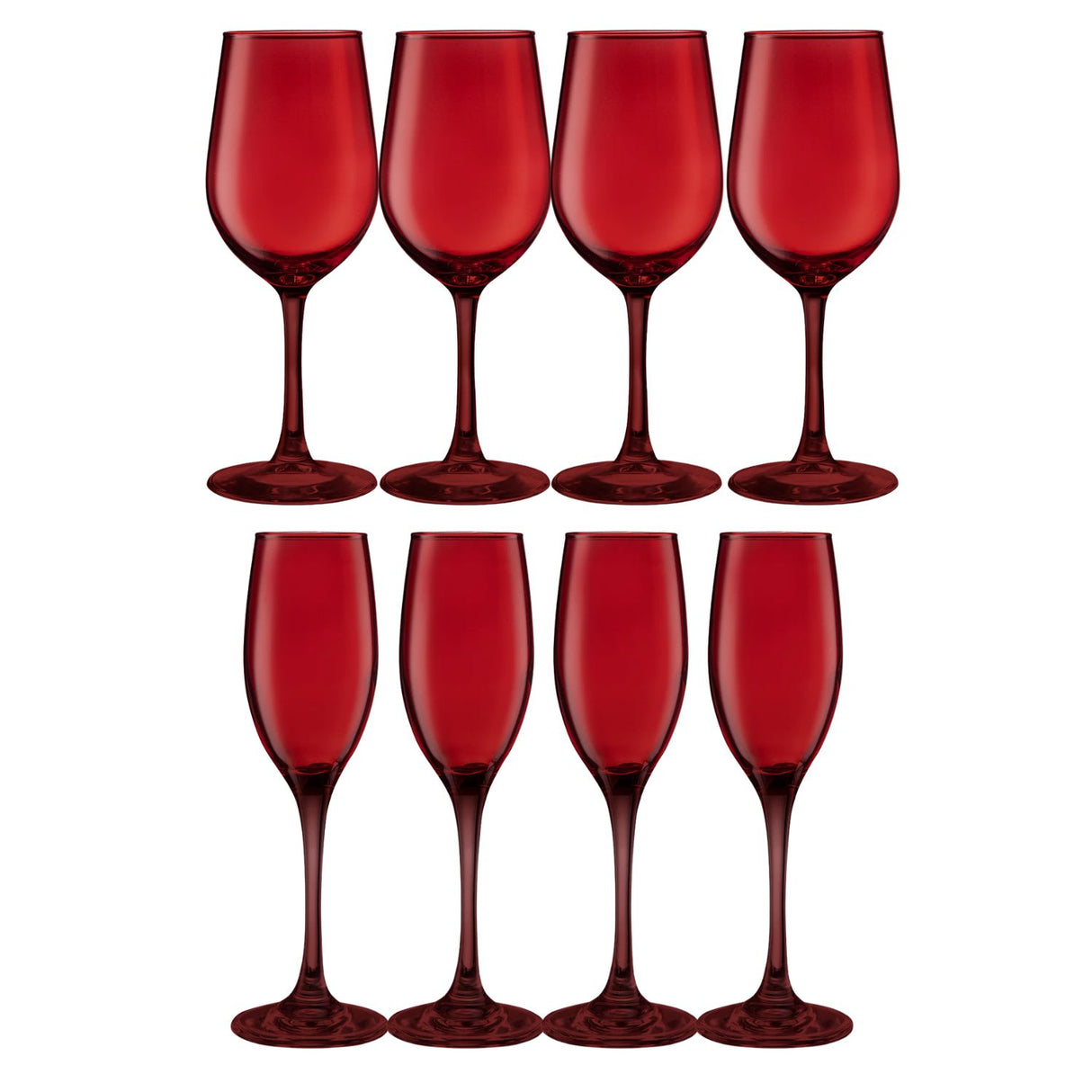 Set 8 Copas Rouge Full Color Rojo Allegra Vidrio Celebracion | Disparo.cl