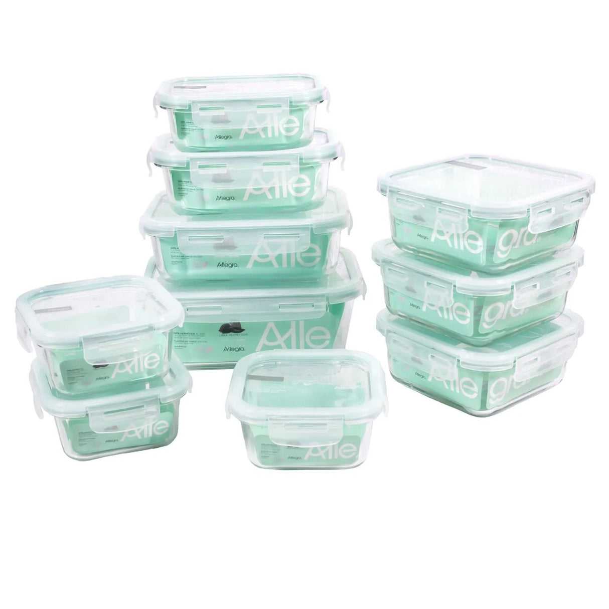 Set 10 Contenedores Tapers Hermeticos Vidrio Allegra