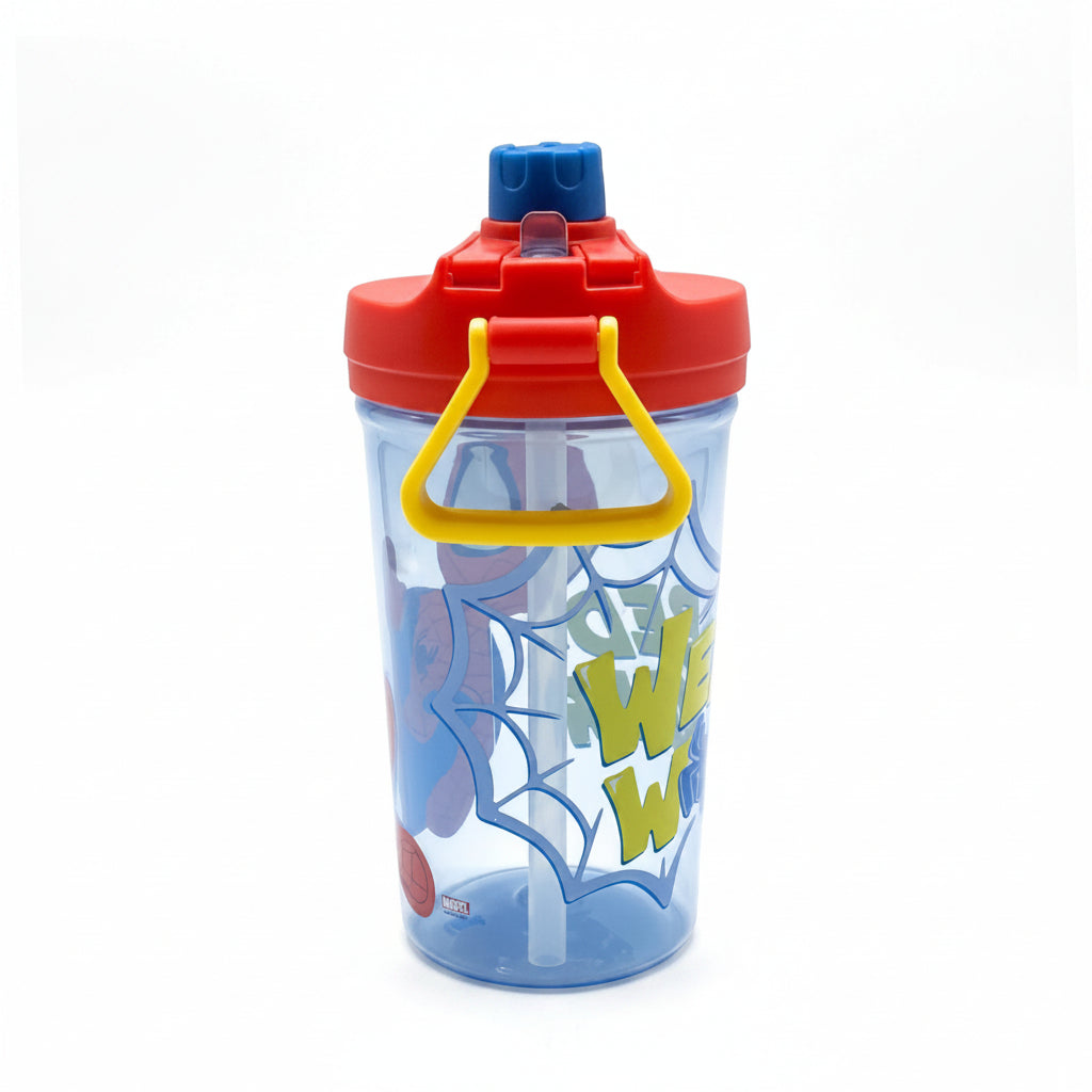 Vaso Botella Infantil Spidey Marvel Doble Tapa Libre de BPA