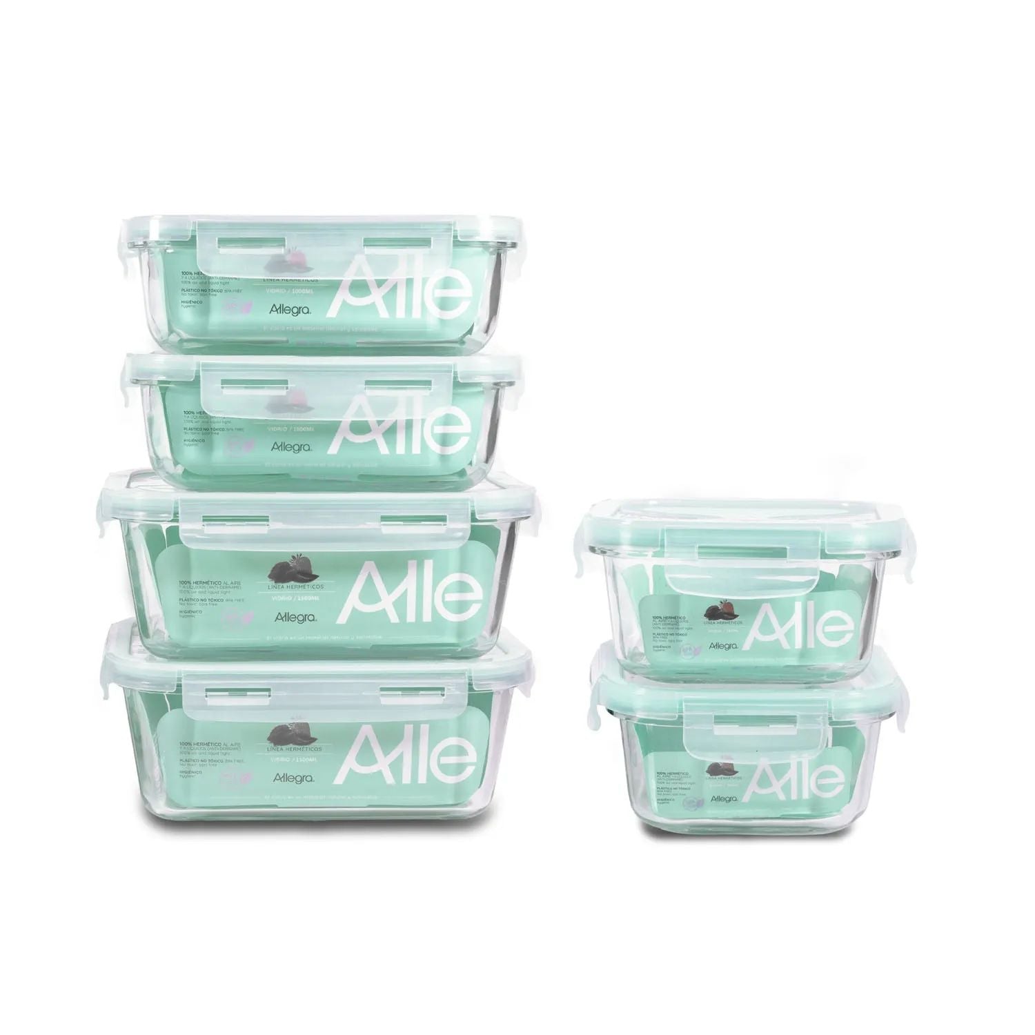 Set 10 Contenedores Tapers Hermeticos Vidrio Allegra