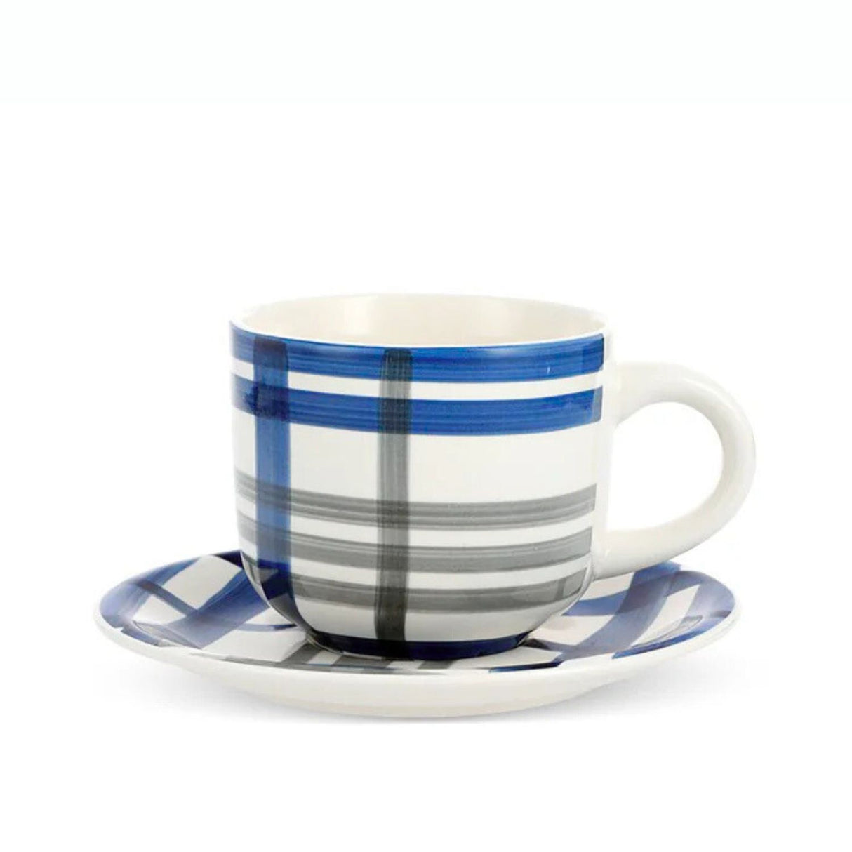 Set 6 Tazas Porcelana 350mL Platillos Cuadrillé Cocina