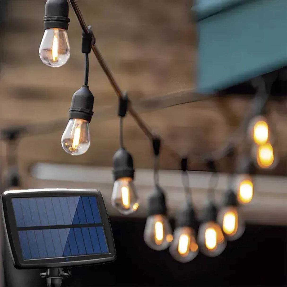 Guirnalda Luces Calida 10 Led Exteriores Con Panel Solar 10M