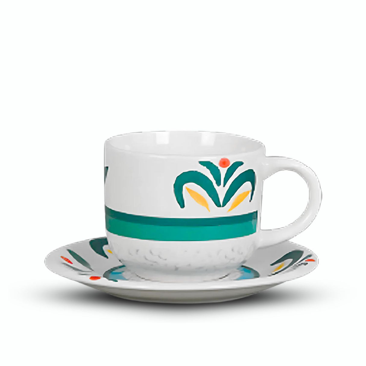 Set 6 Tazas Porcelana 350mL Platillos Flor Estilizada Cocina