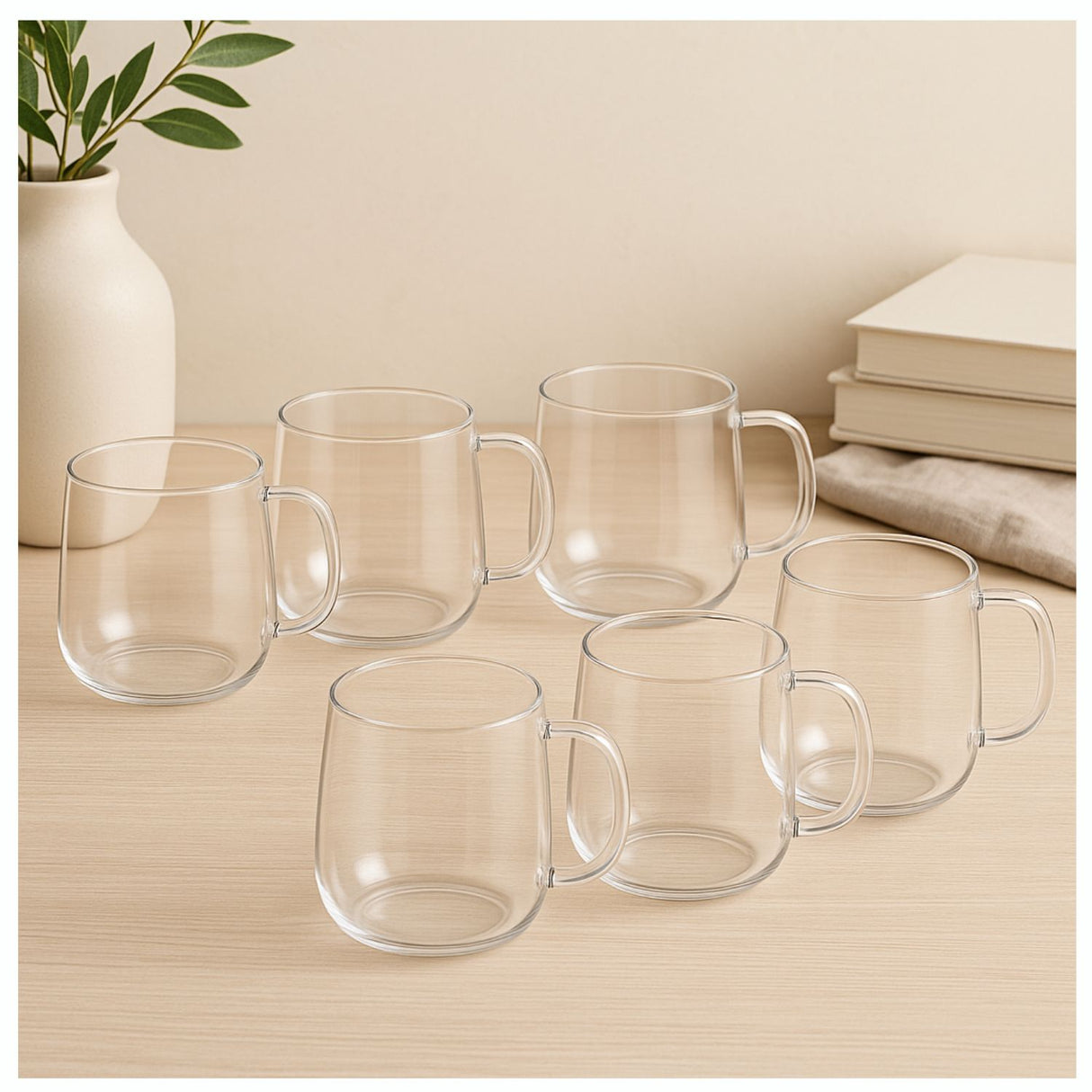 Set 2 Tazas Vidrio Transparente 490mL Diseño Curvo Moderno