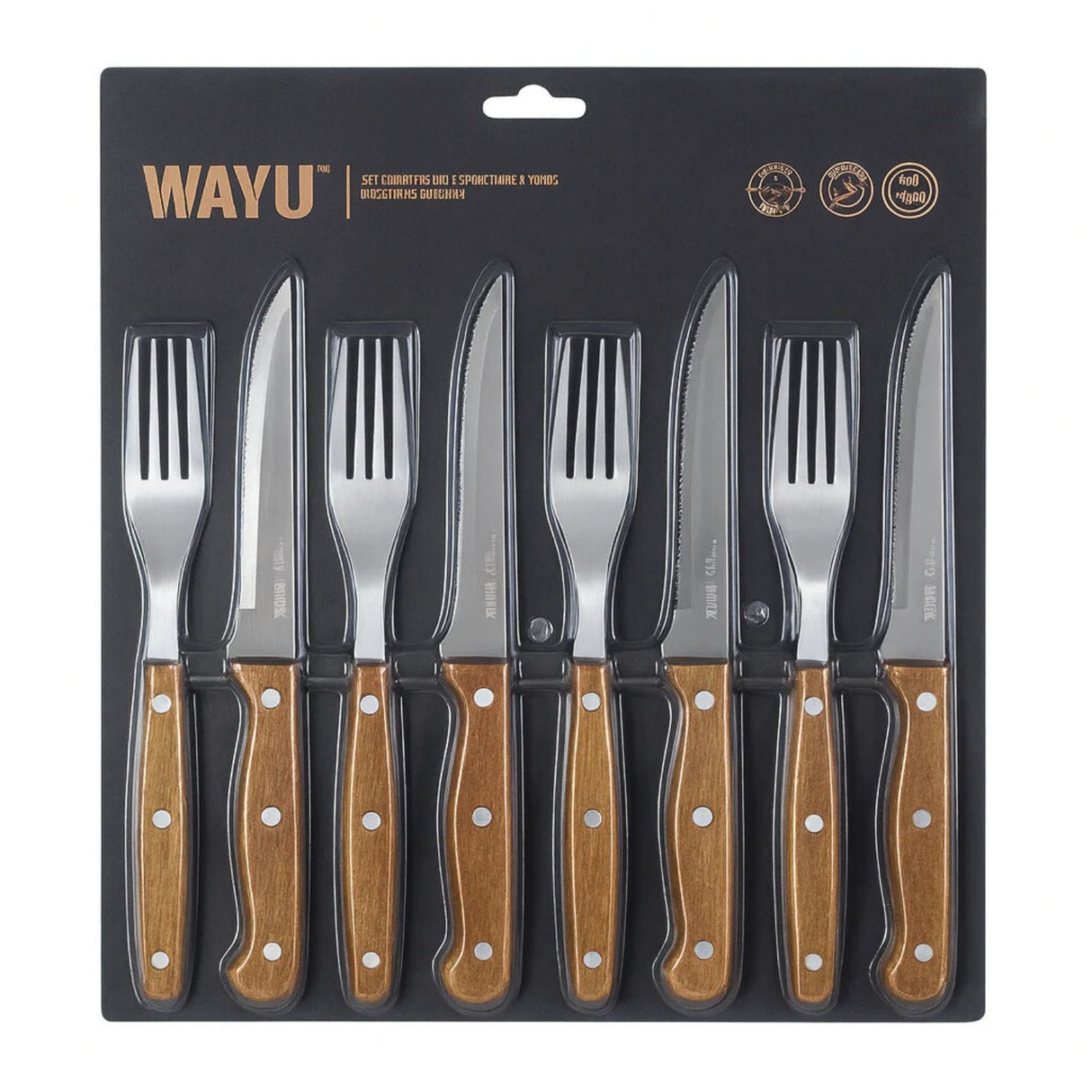 Set 8 Piezas Cuchillos Tenedores PRM Wayu Cocina Asados
