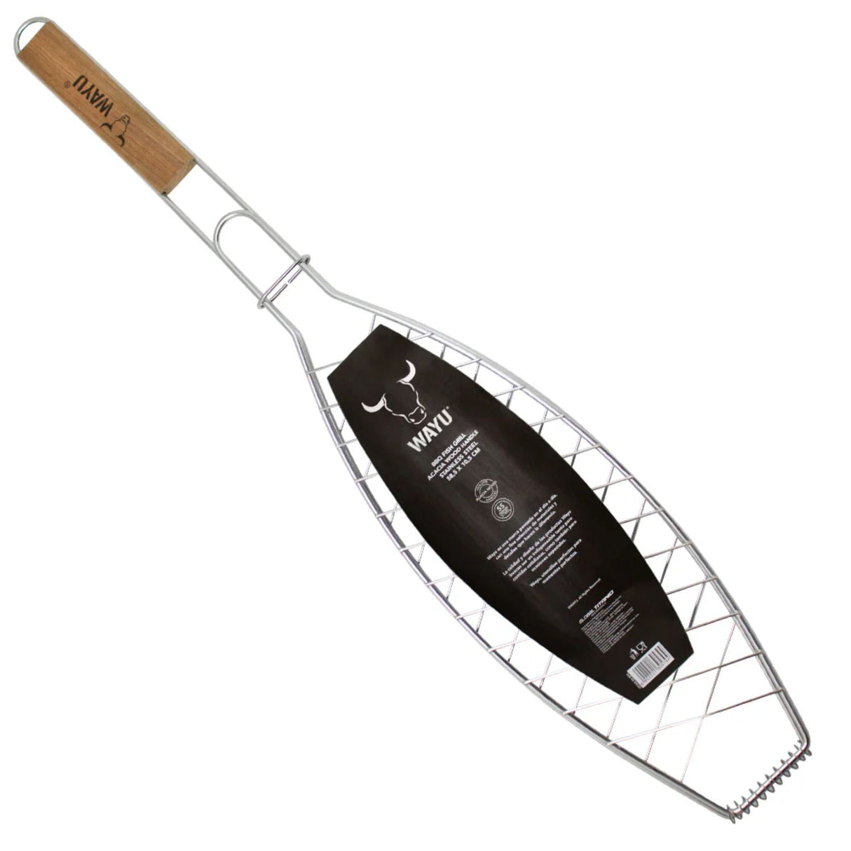 Parrilla para Pescado Mango Madera Utensilio Cocina Wayu