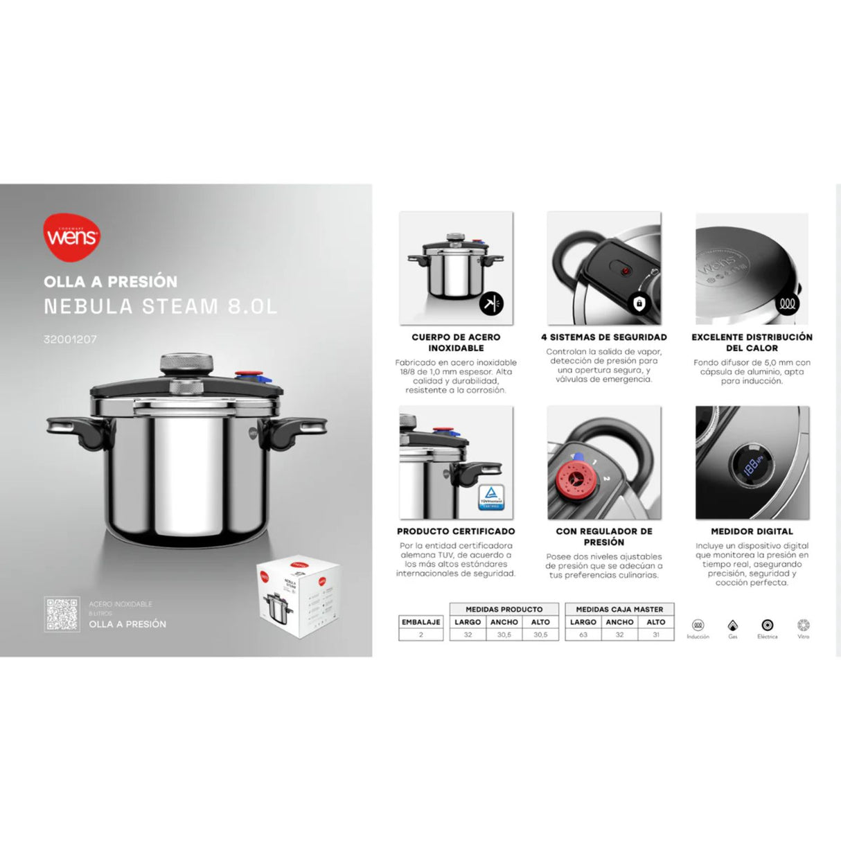 Olla A Presion 8L Nebula Steam Acero Inoxidable Wens Digital