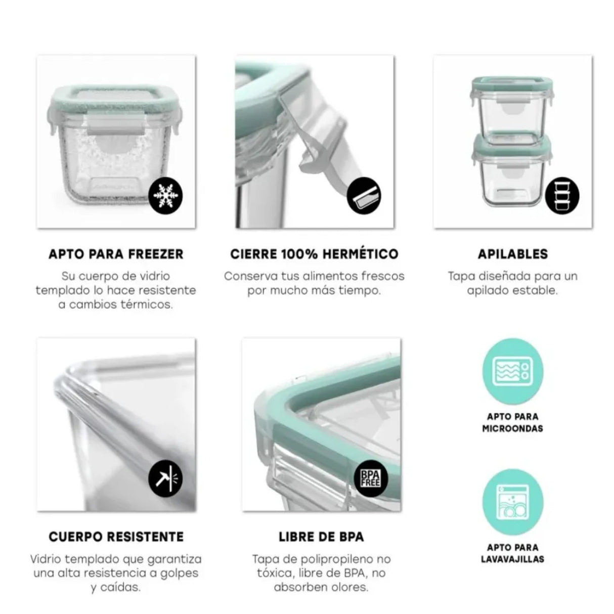 Set 10 Contenedor Hermetico Allegra Vidrio 150mL Rectangular