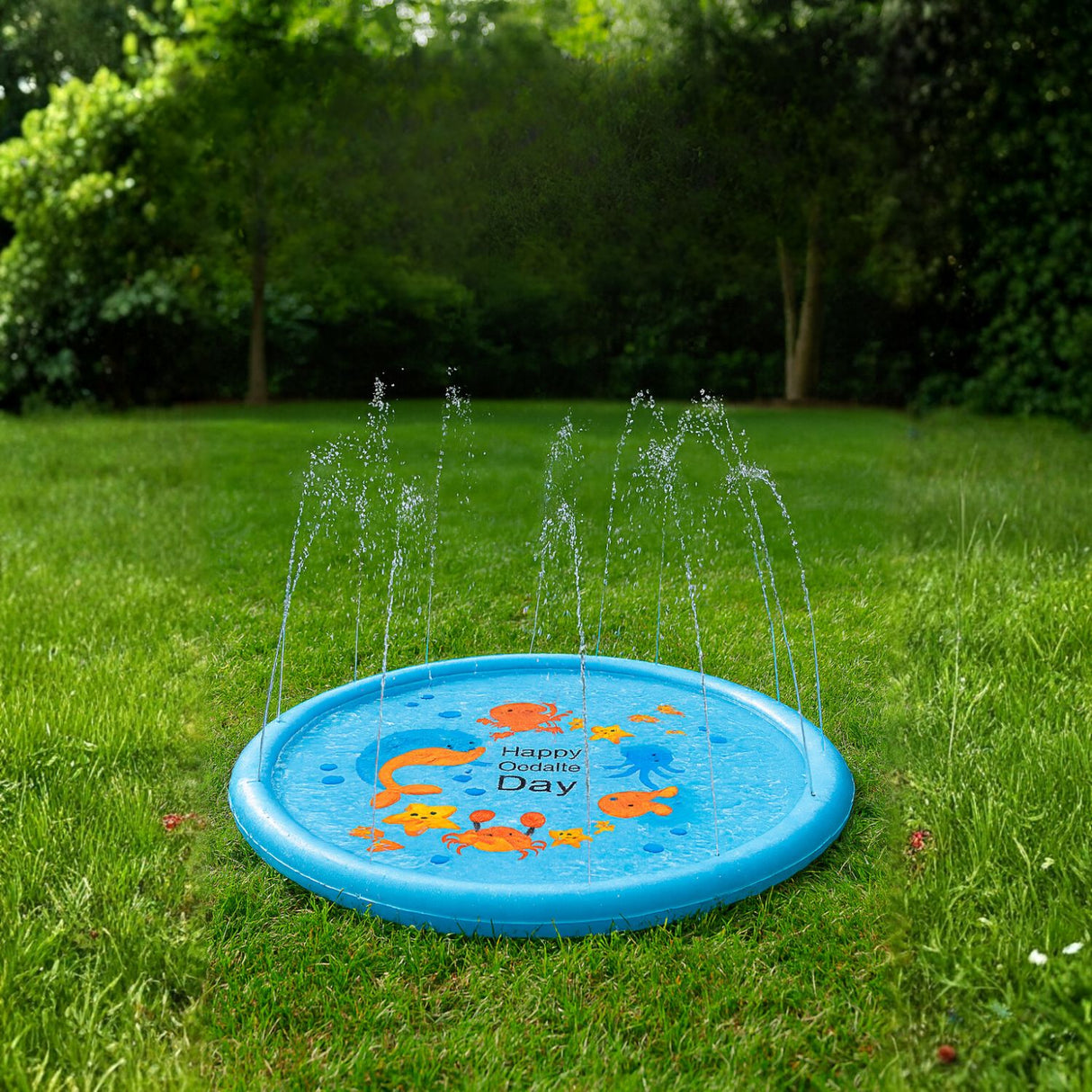 Alfombra Inflable Lanza Agua Dibujos Marinos Niños 170x170cm