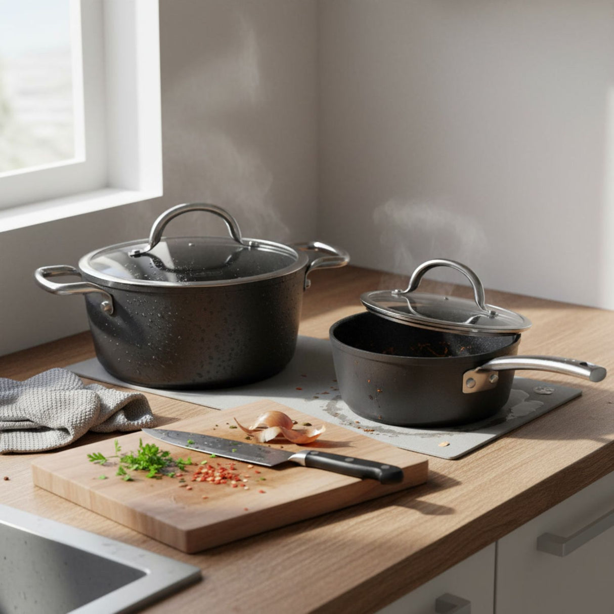Batería Cocina 6 Piezas Aluminio Forjado Black Antiadherente Wens | Disparo.cl