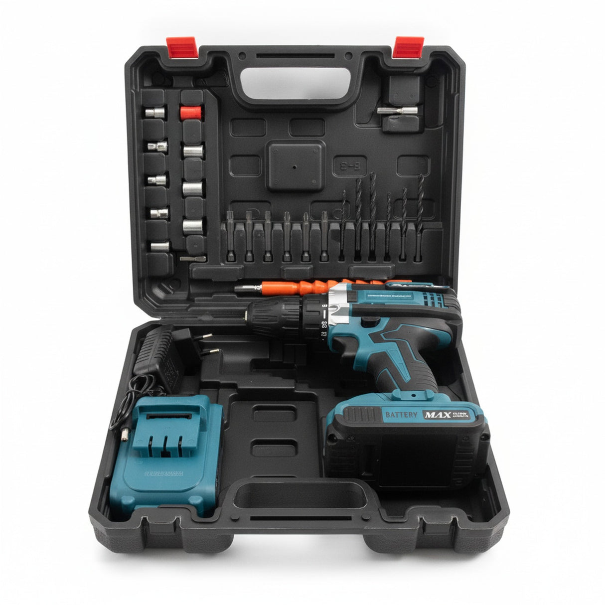Taladro Inalámbrico Tasbel 10mm 2 Baterías Maleta 27Pzas