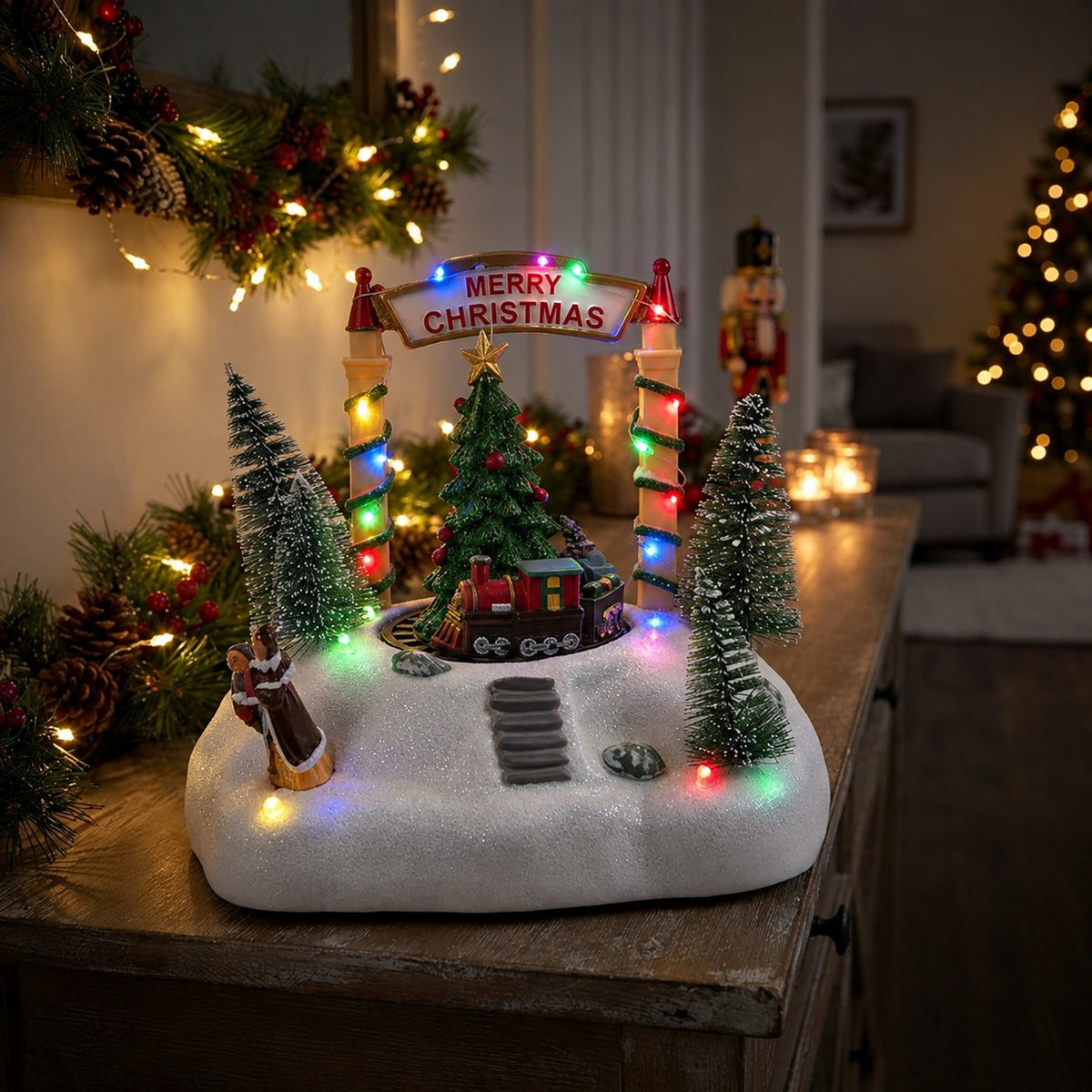 Adorno Navideño Carrusel Tren Led Melodía USB Pilas