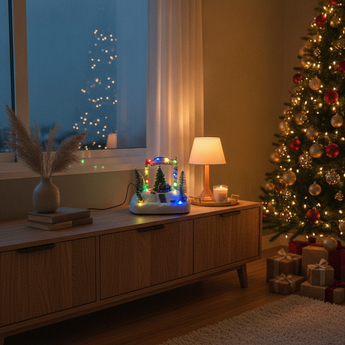 Adorno Navideño Carrusel Tren Led Melodía USB Pilas
