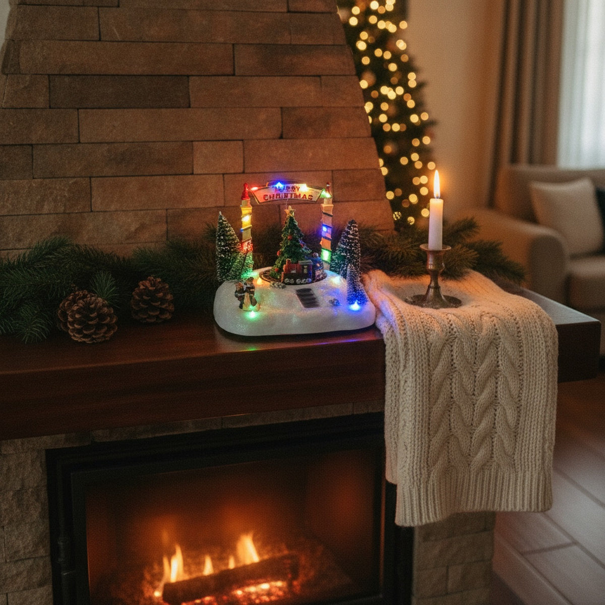 Adorno Navideño Carrusel Tren Led Melodía USB Pilas