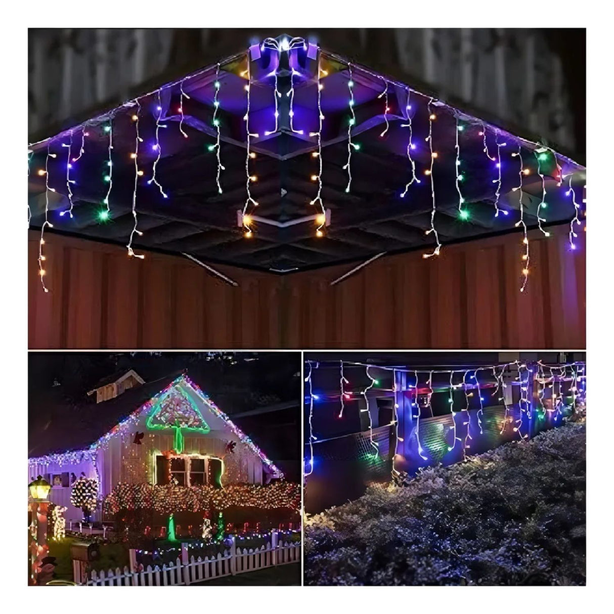 Set 3 Luces Navidad Solar Cascada 144 Led 3M RGB Decoracion. Ilumina tu hogar con estilo y ahorra energía. ¡Compra ahora y transforma tu Navidad!-4