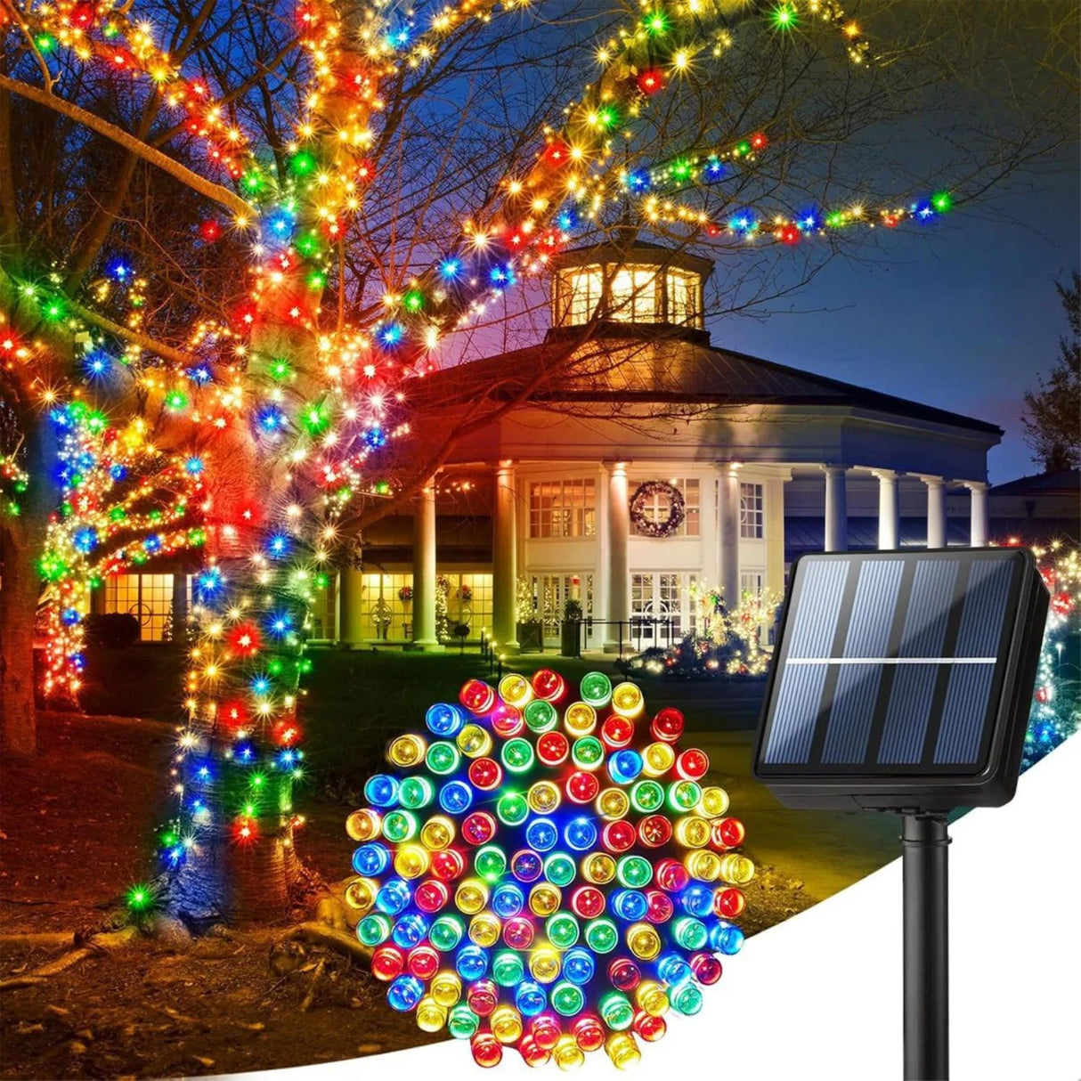 Luces Guirnalda Navidad Solar 200 Led RGB 20M Decoracion. Ilumina tus fiestas con estilo y sin cables. ¡Compra ahora y transforma tu hogar!-2