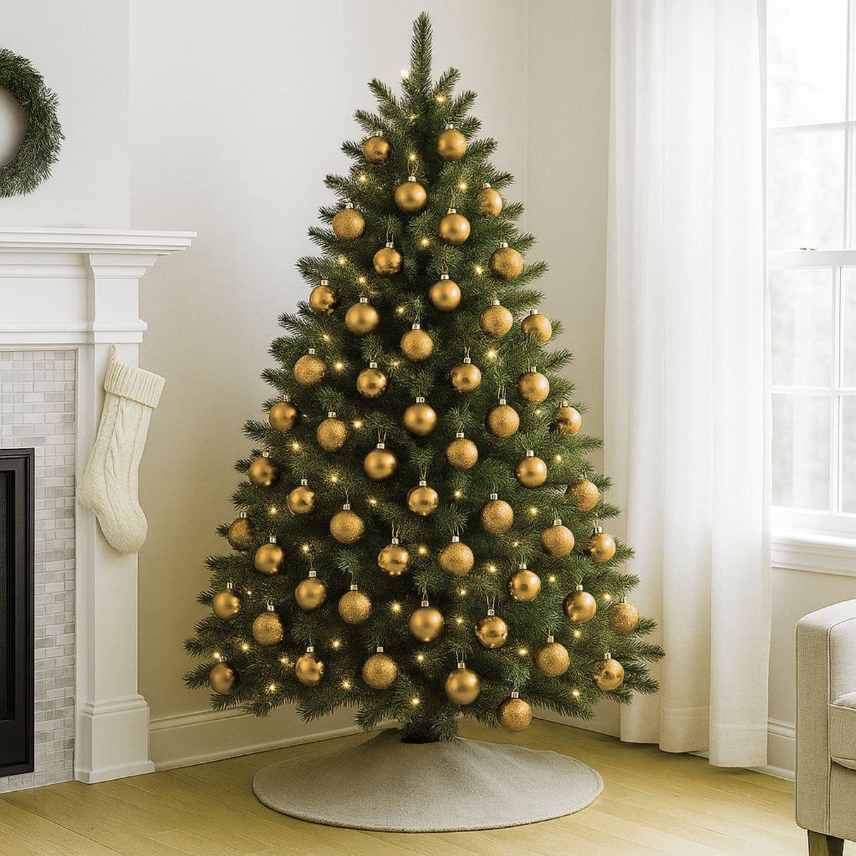 24 Esferas Navideñas Bambalinas 8 Cm Dorado Decoracion. Perfectas para embellecer tu árbol y crear un ambiente festivo. ¡Compra ahora y decora tu hogar!-3