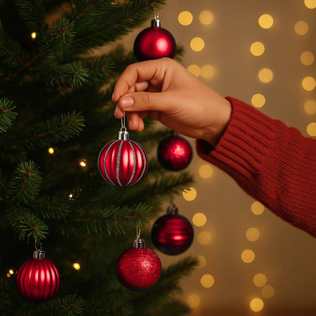 12 Bambalinas Esferas Navideñas Rojo 6cm Decoracion Navidad. Perfectas para dar un toque festivo a tu hogar. ¡Compra ahora y alegra tu Navidad!-2