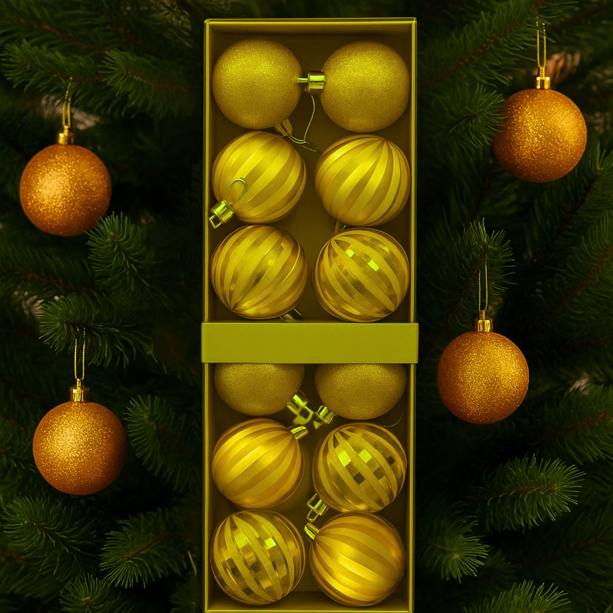 12 Bambalinas Esferas Navideñas Dorado 6cm Decoracion Navidad. Añade un toque elegante a tu árbol. ¡Compra ahora y transforma tu Navidad!-2