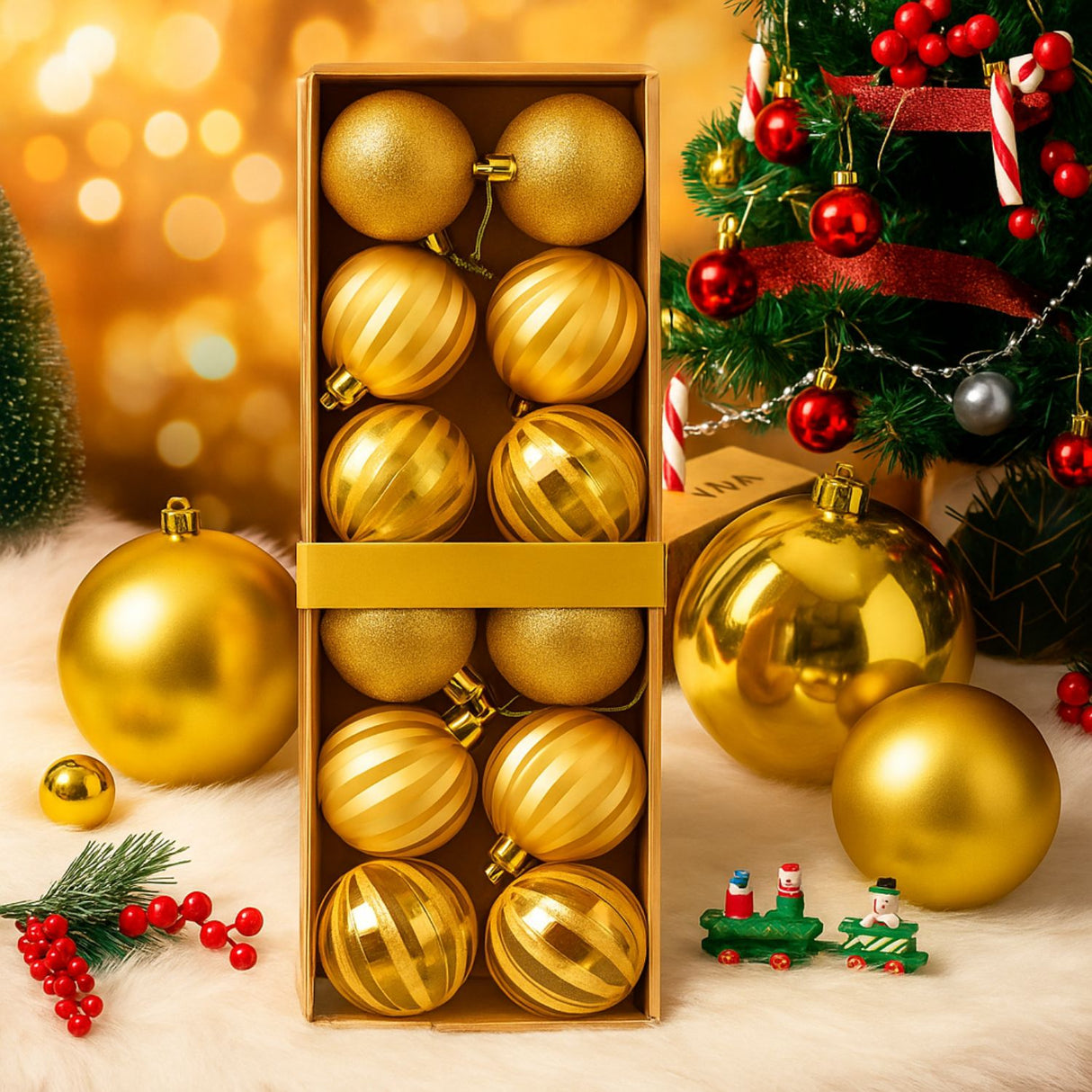 12 Bambalinas Esferas Navideñas Dorado 6cm Decoracion Navidad. Añade un toque elegante a tu árbol. ¡Compra ahora y transforma tu Navidad!-3