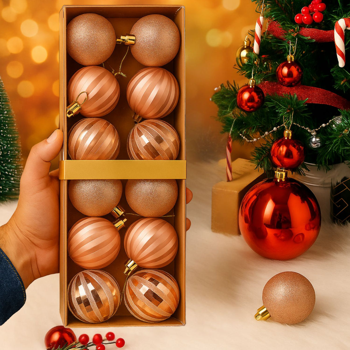 12 Bambalinas Esferas Navideñas Rosa 6cm Decoracion Navidad. Añade un toque elegante a tu árbol. ¡Compra ahora y transforma tu Navidad!-3