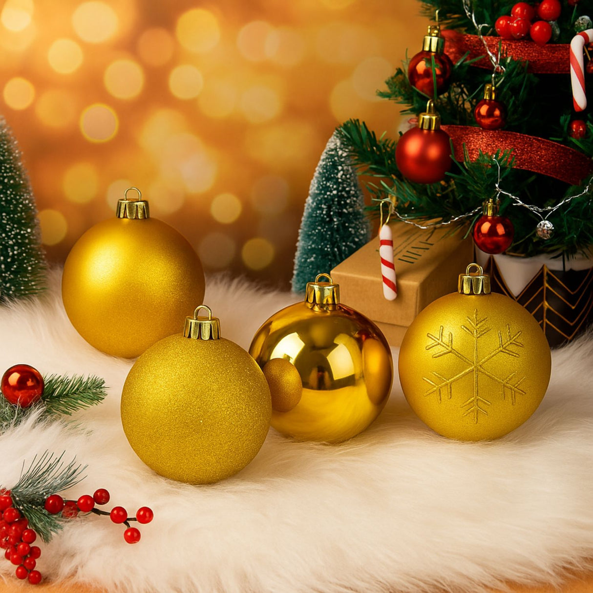 16 Esferas Bambalinas Adorno Navideño Dorado 6cm Decoracion. Perfectas para embellecer tu árbol y crear un ambiente festivo. ¡Compra ahora y decora!-2