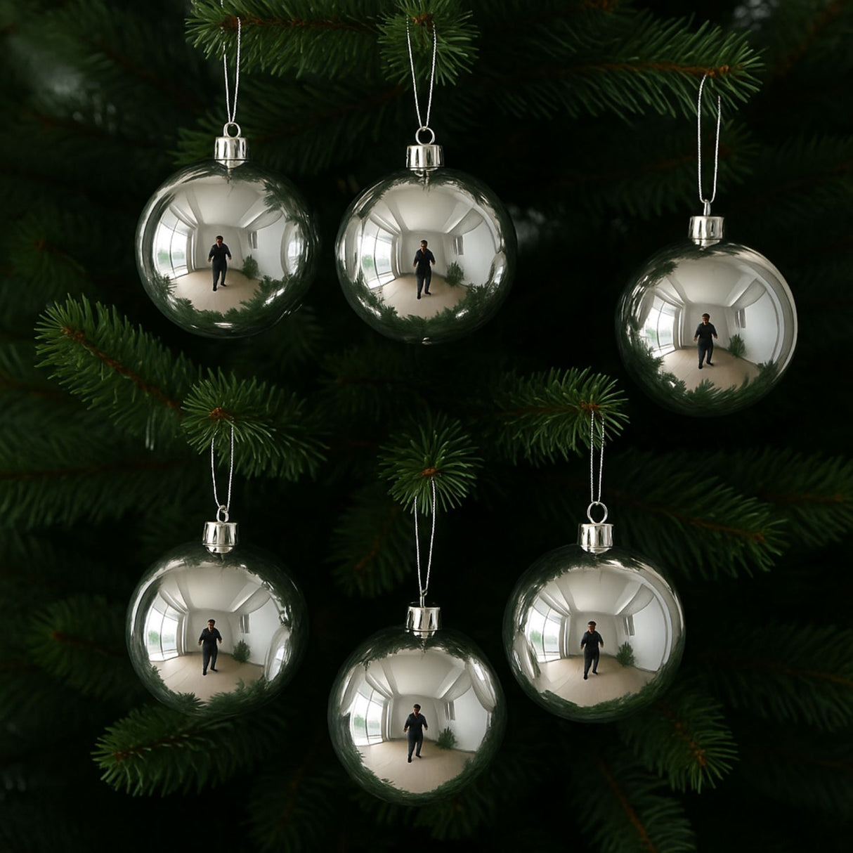 6 Esferas Navideñas Bambalina Adorno 8cm Plateado Decoracion. Perfectas para dar un toque elegante a tu árbol. ¡Compra ahora y decora con estilo!-3