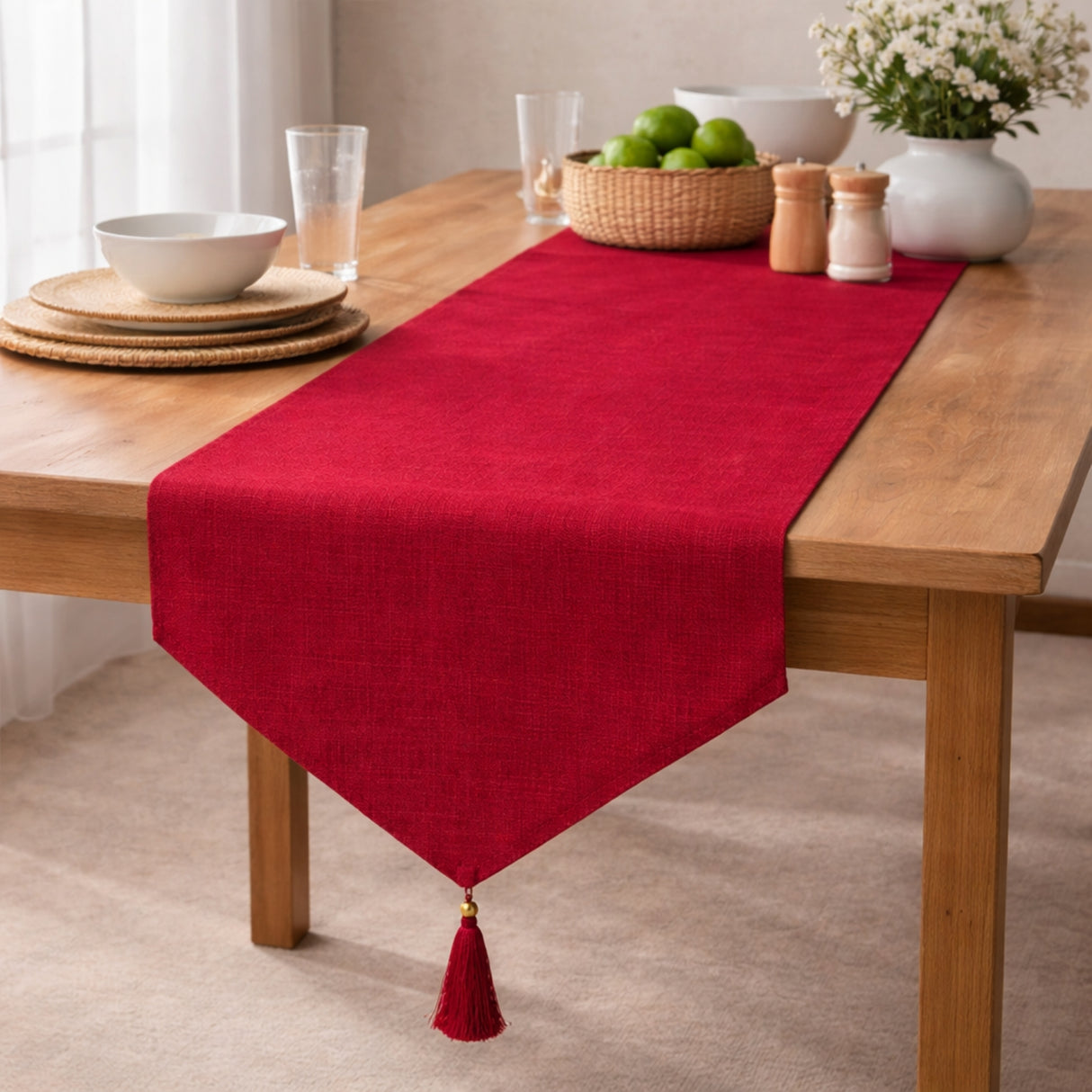 Camino de Mesa 32x180cm Rojo Decorativo con Borla | Disparo.cl