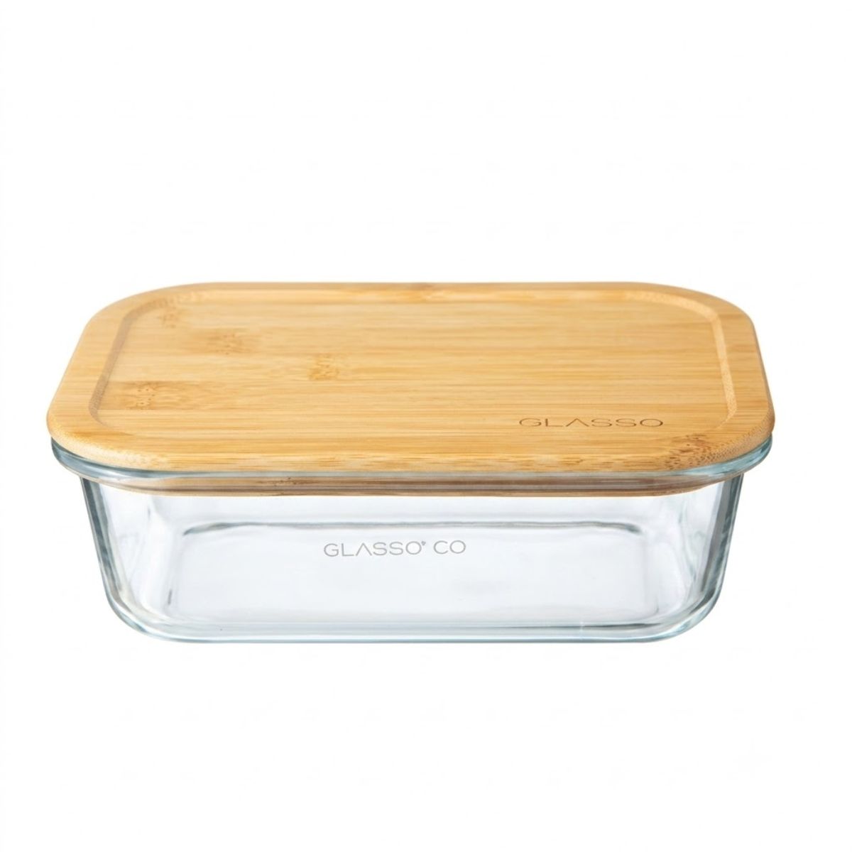 Contenedor de Vidrio Hermetico 630ml Tapa de Bamboo Glasso Fondo blanco