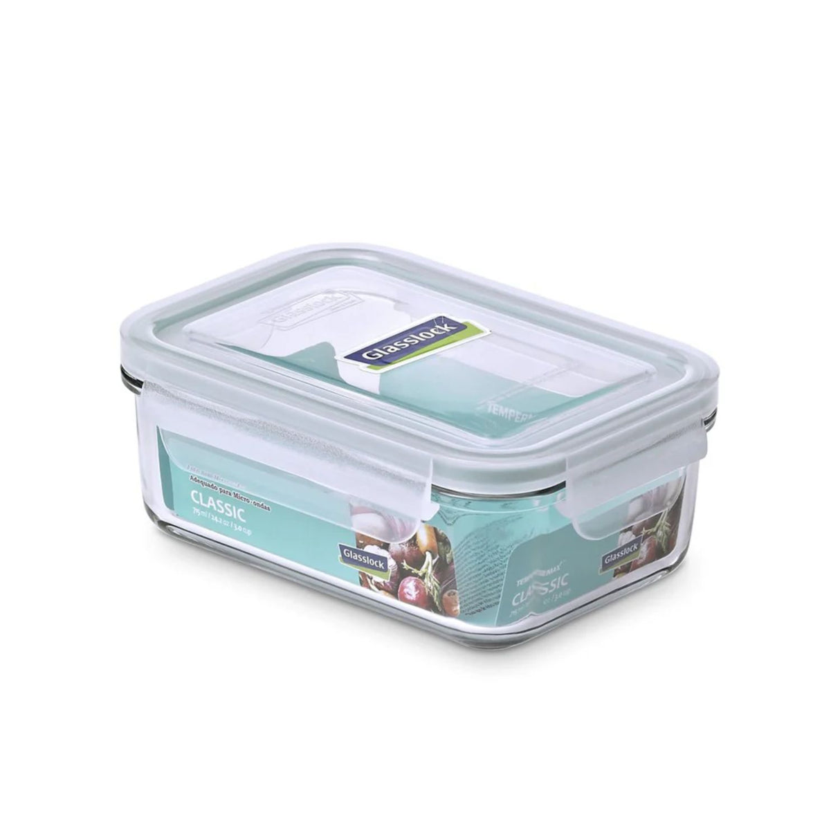 contenedor de vidrio hermético rectangular Glasslock con tapa transparente