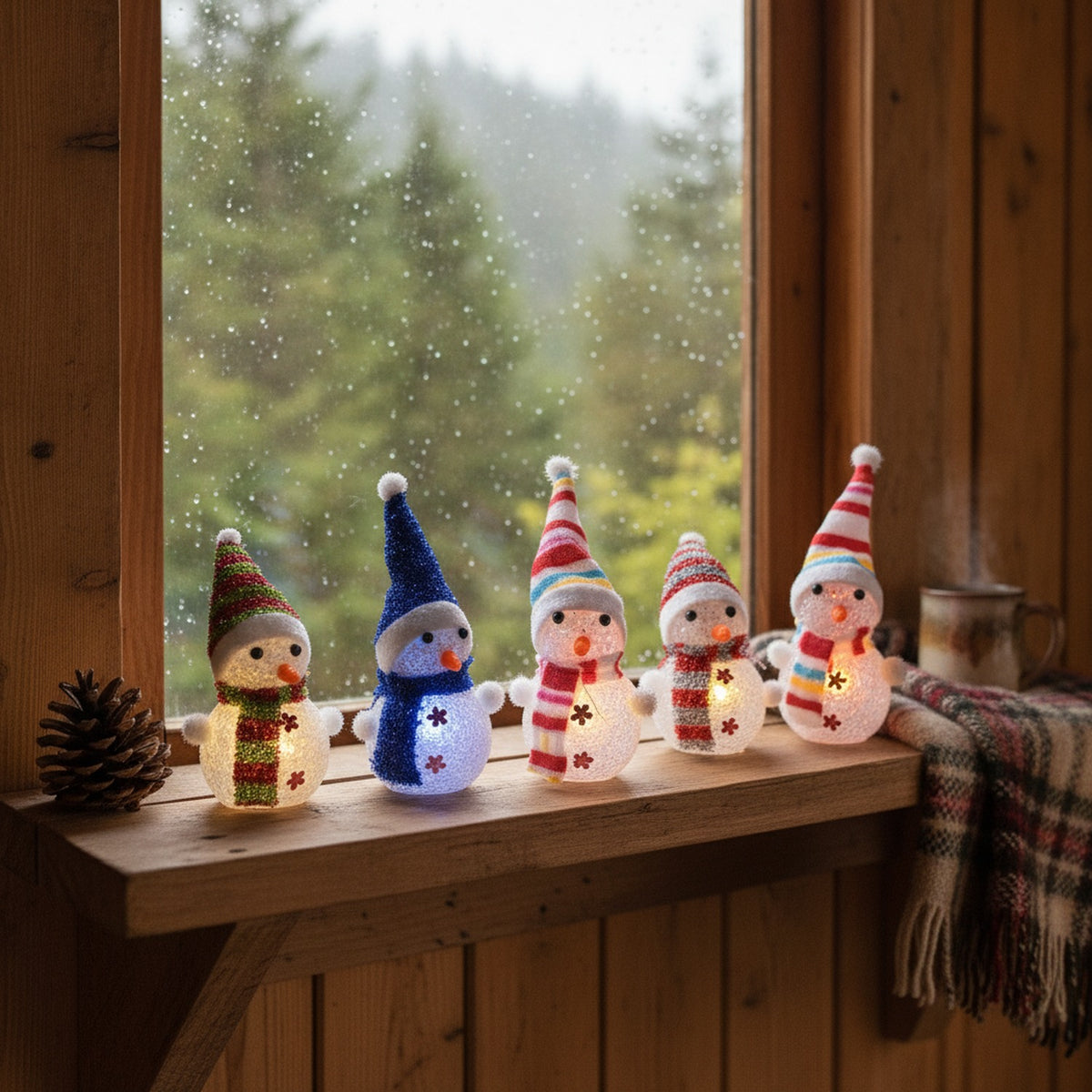 Set 6 Muñecos Nieve Navidad Luz LED 15cm Decoración