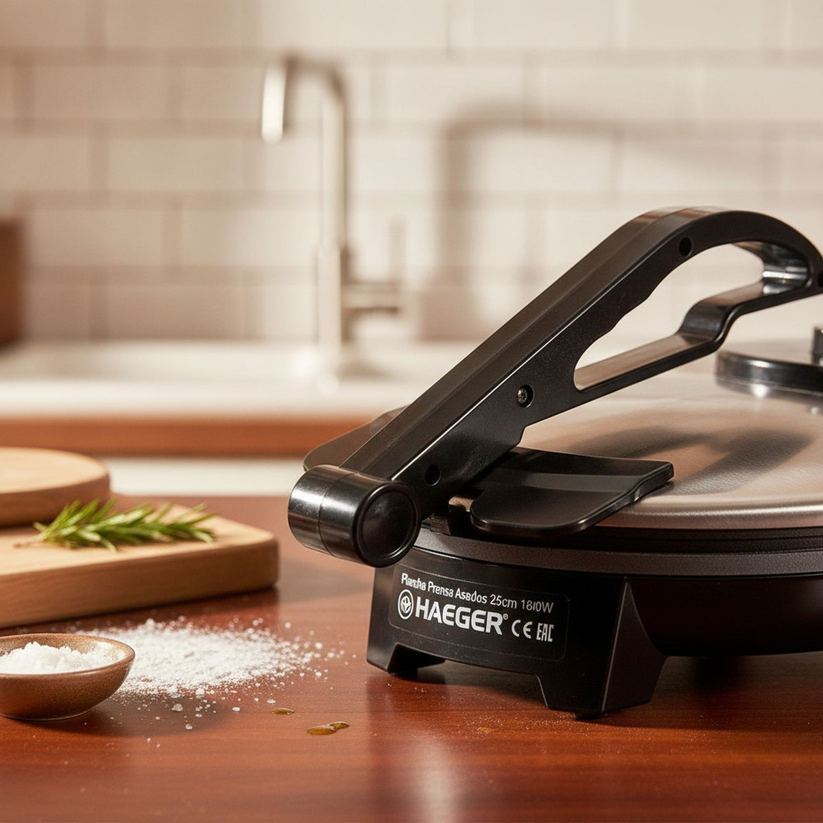 Prensa Tortillera Eléctrica 25cm 1800W Roti Maker Haeger