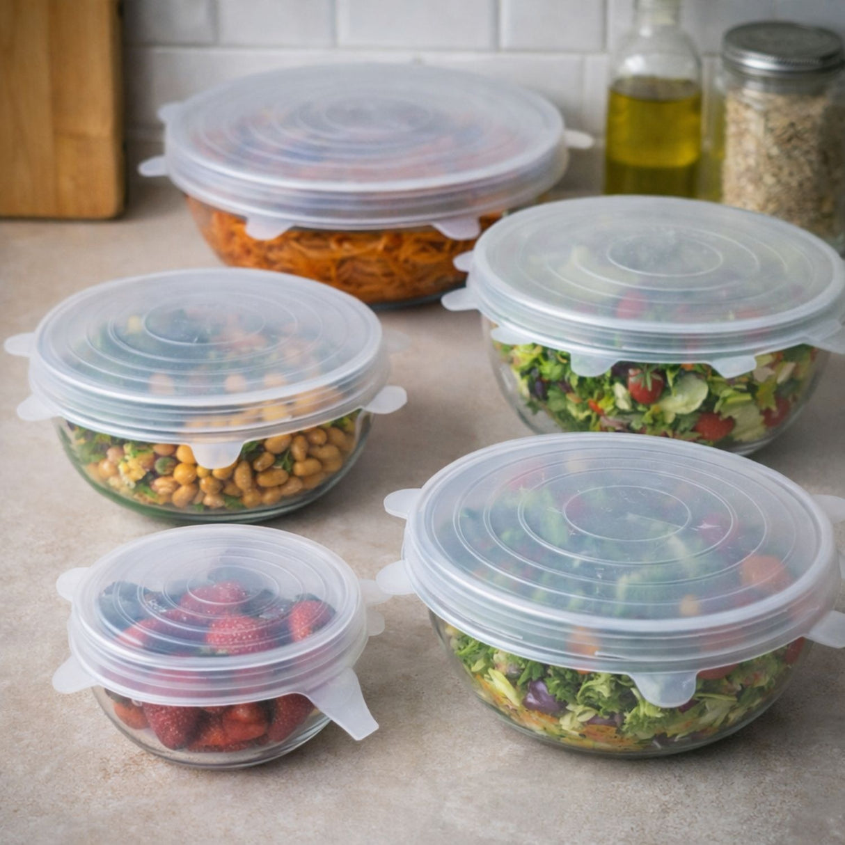 Set 6 Tapas De Silicona Plastico Adaptable Para Alimentos