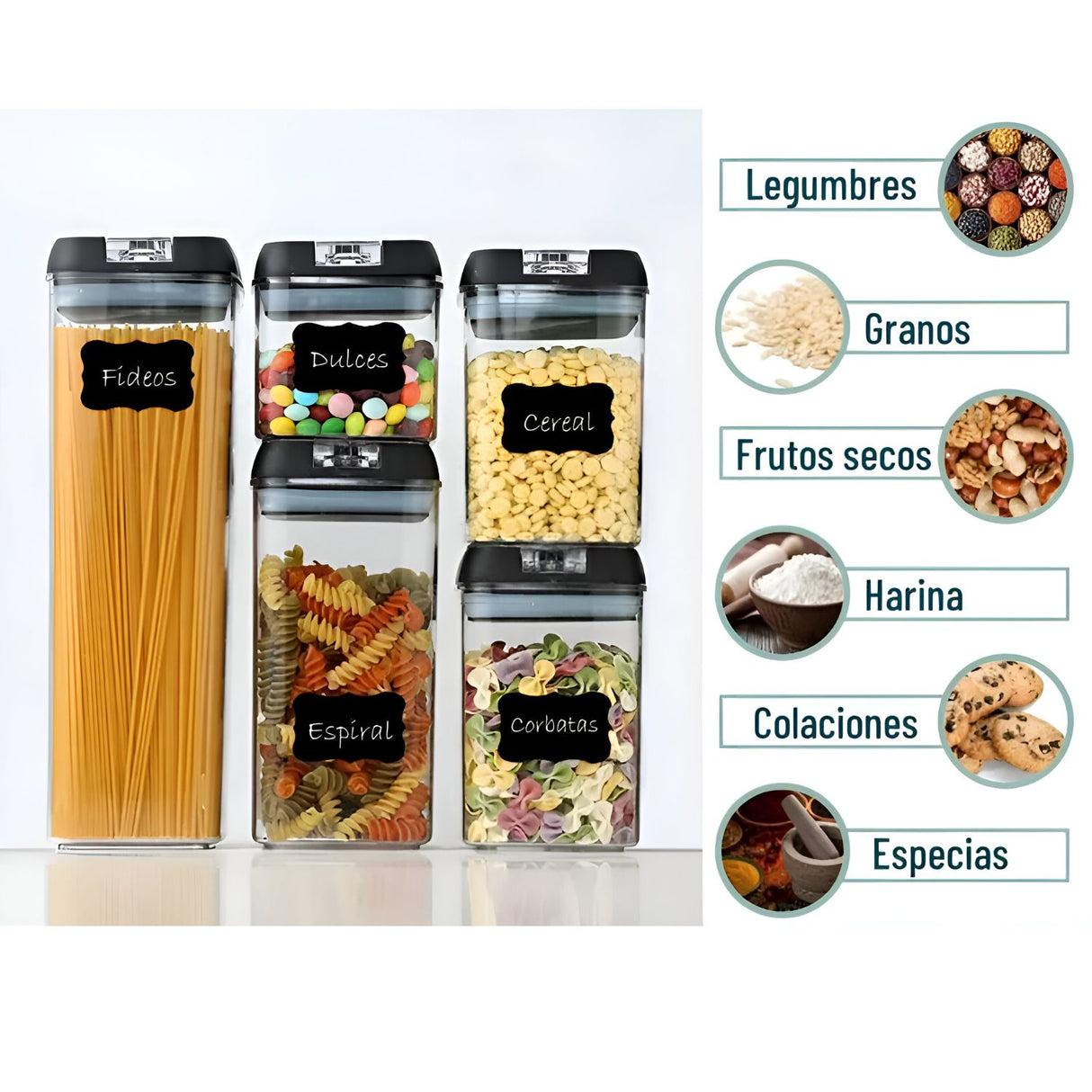 Set 7 Contenedores Cocina Despensa para Alimentos Alta Calidad | Disparo.cl