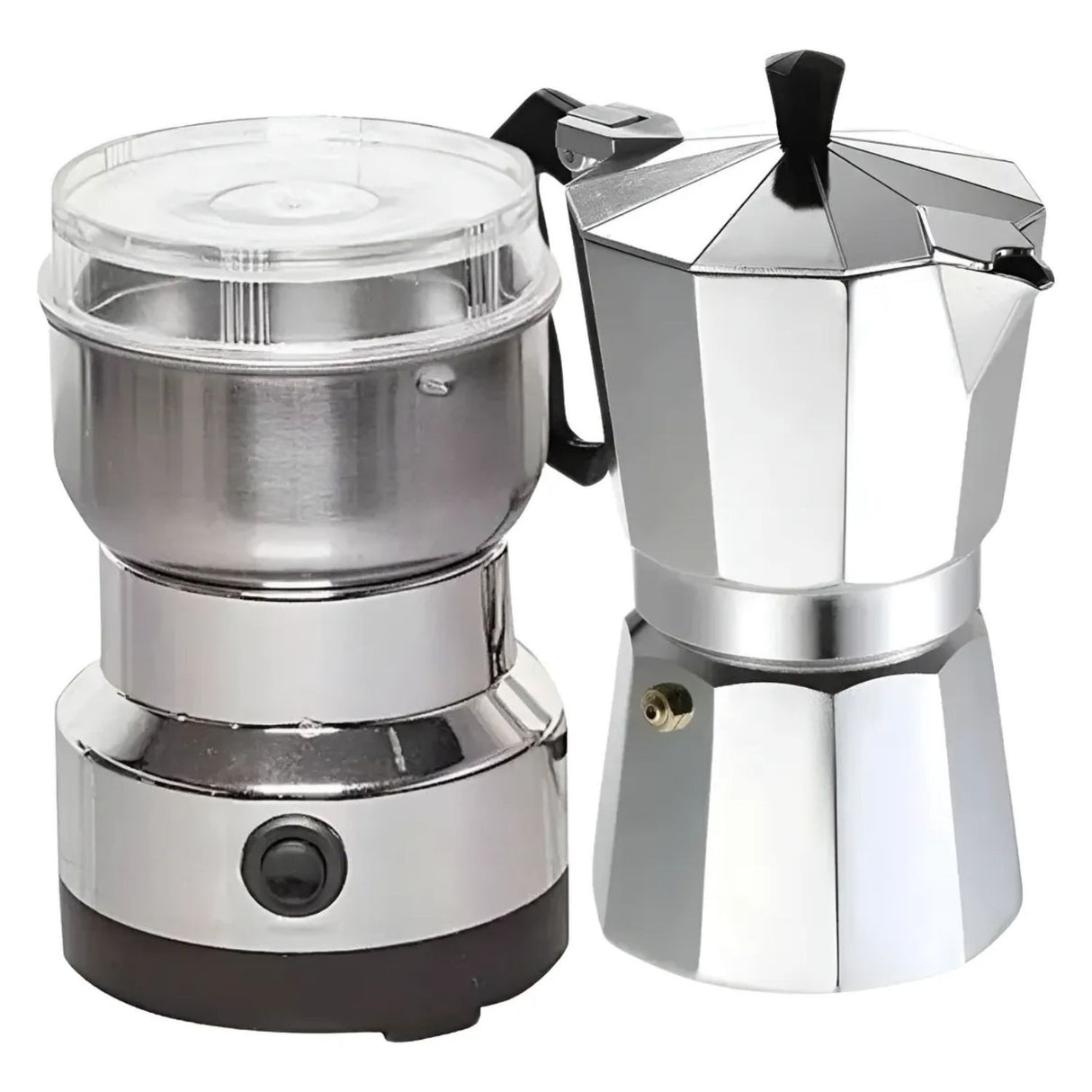 Moledor Eléctrico De Café + Cafetera Italiana Greca 3 Tazas Color Gris