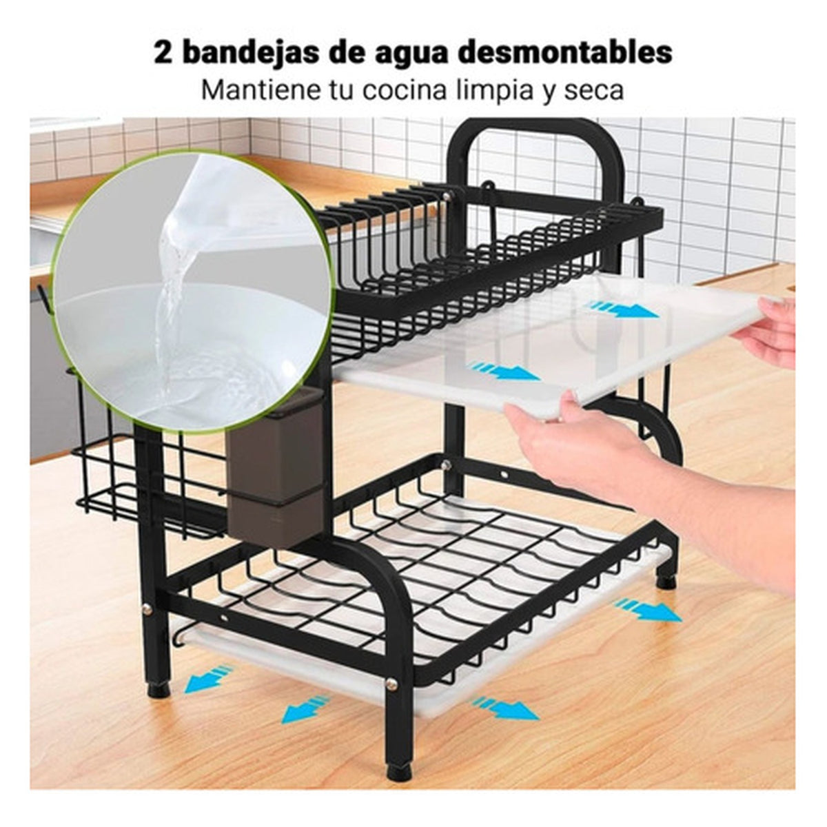 Secador Escurridor De Platos 2 Niveles Color Negro