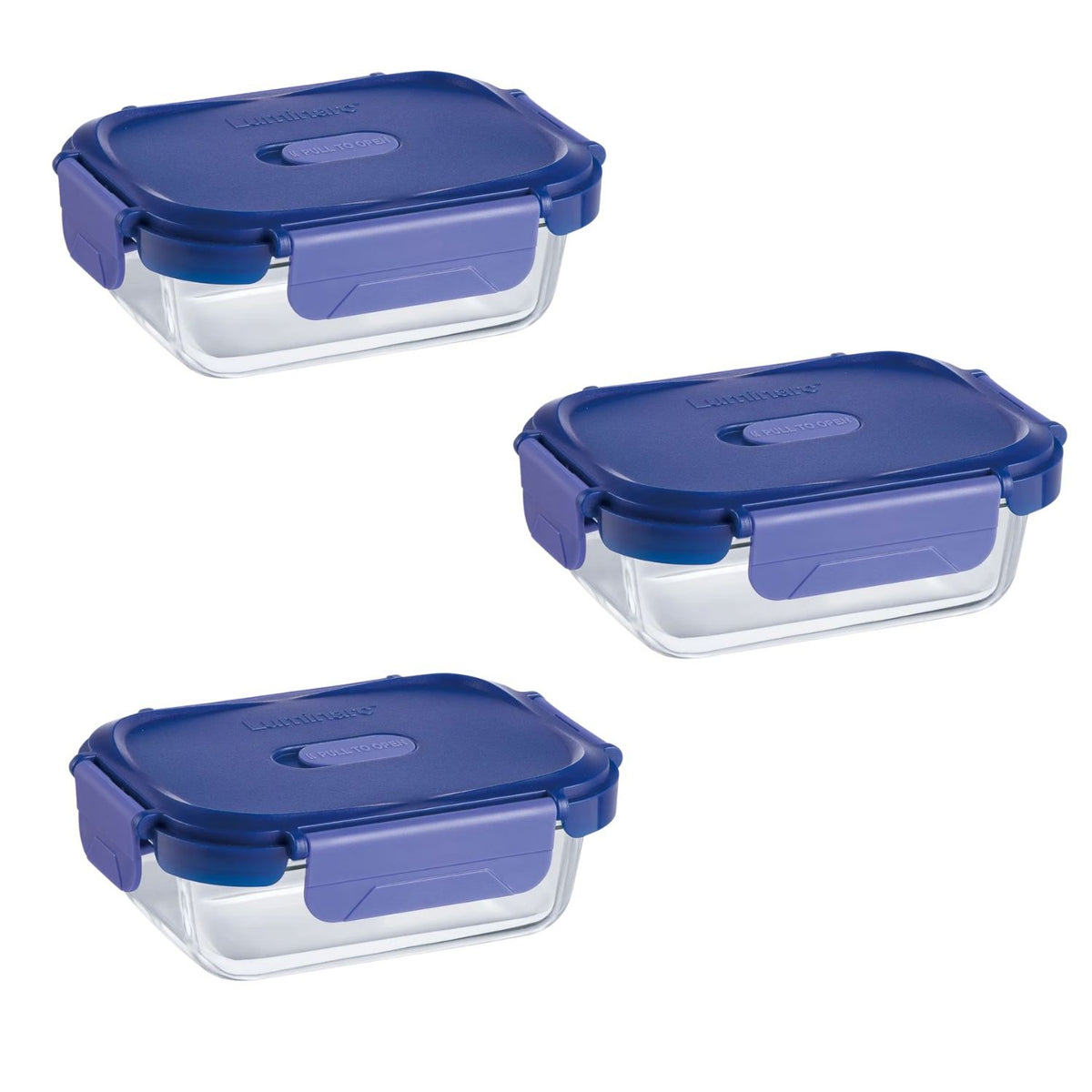 Pack 3 Contenedores Vidrio Hermético Rectangular 370mL Luminarc
