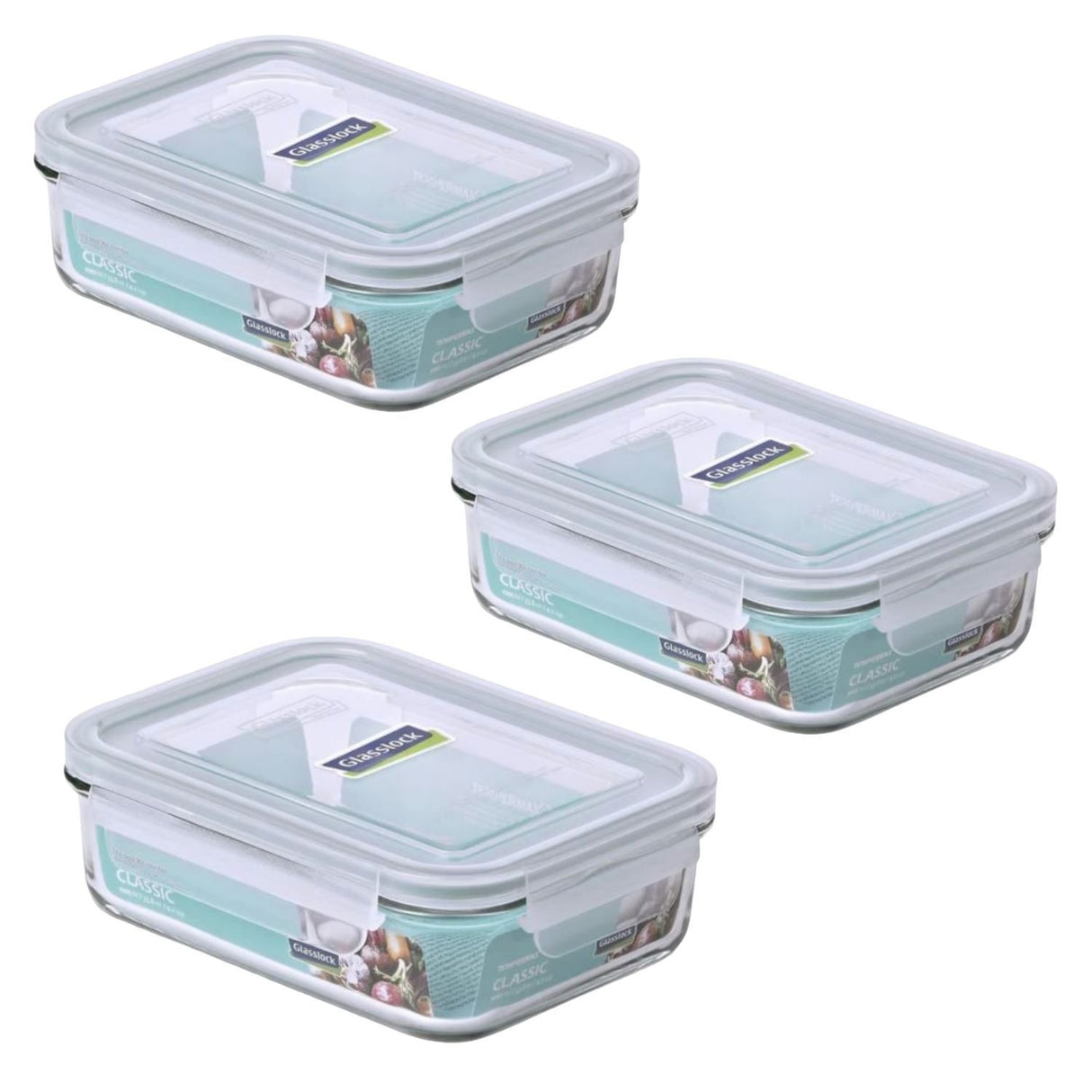 Pack 3 Contenedores Vidrio Hermetico Rect 2000mL Glasslock