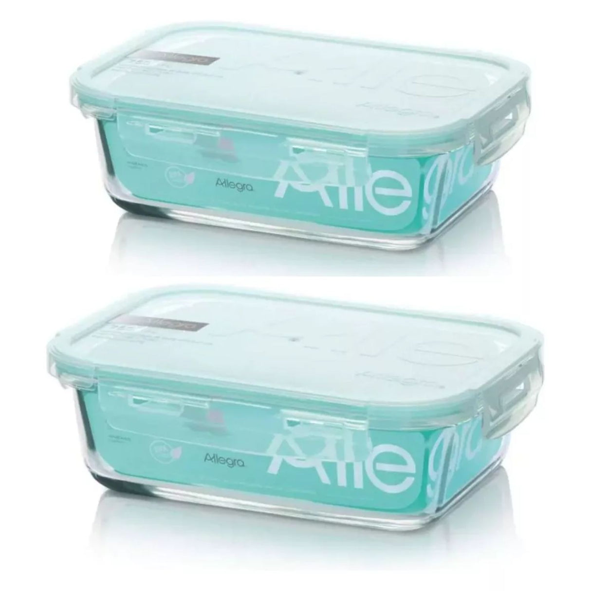 Pack 2 Contenedores Hermetico Vidrio Rectangular 600mL Allegra