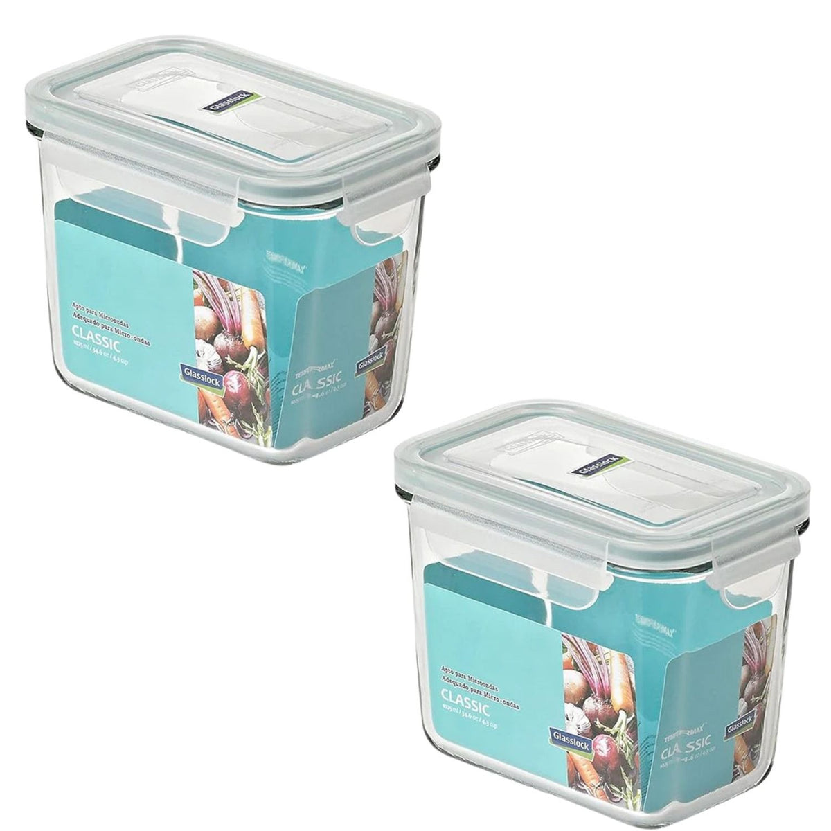 Pack 2 Contenedores Vidrio Hermetico Rect Alto 1025mL Glasslock