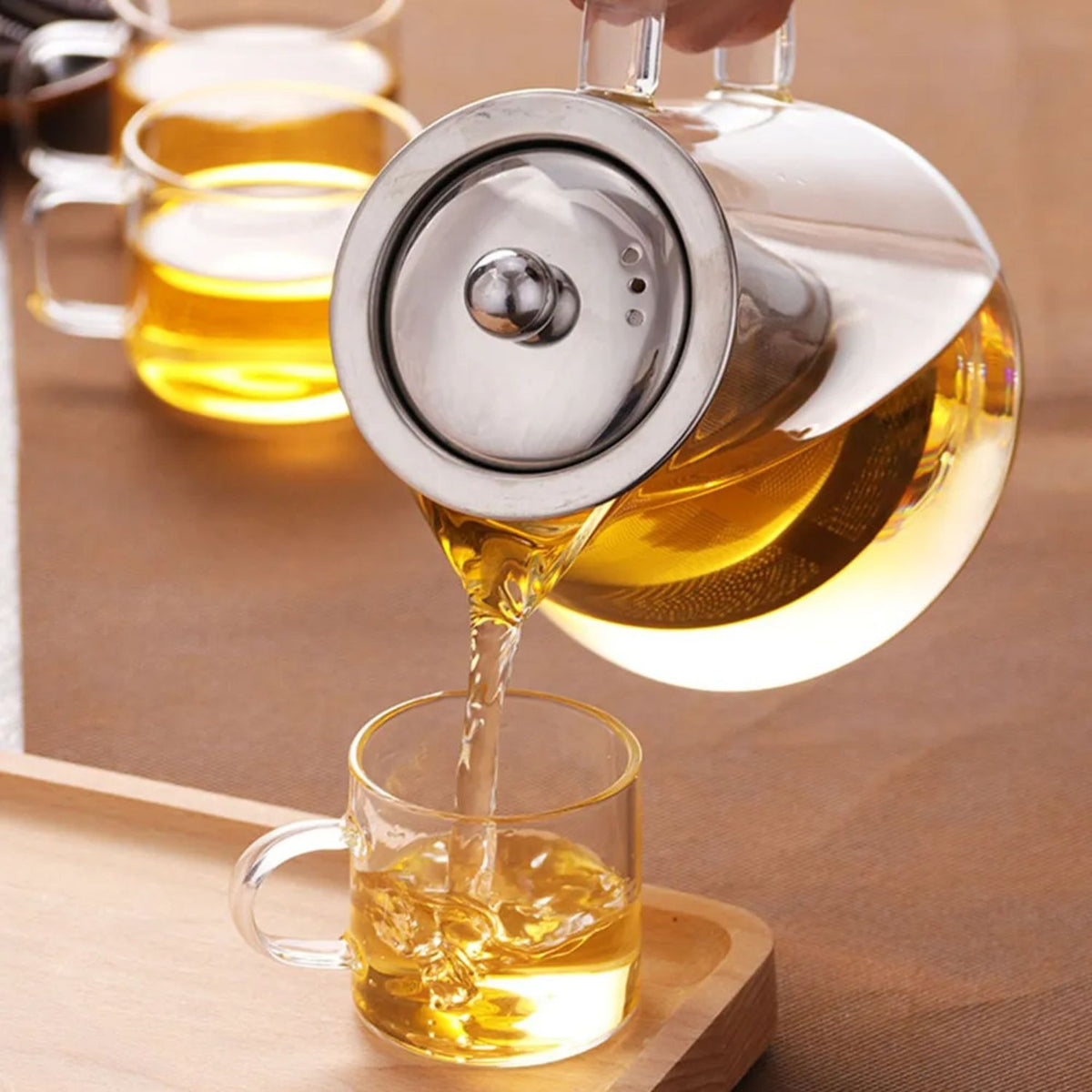Tetera Vidrio 550mL Con Infusor Metal Mango Vidrio Tetera Te