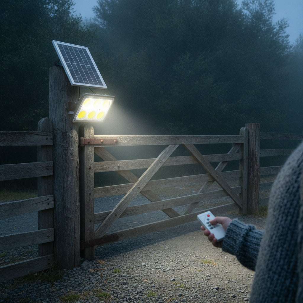 Set Foco LED Emergencia Panel Solar 10W Control Remoto