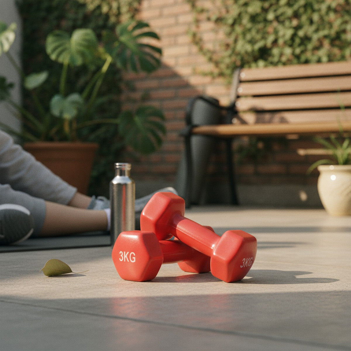 Set 2 Mancuernas 3kg Plástico Rojo Ejercicio Pesas Gimnasio