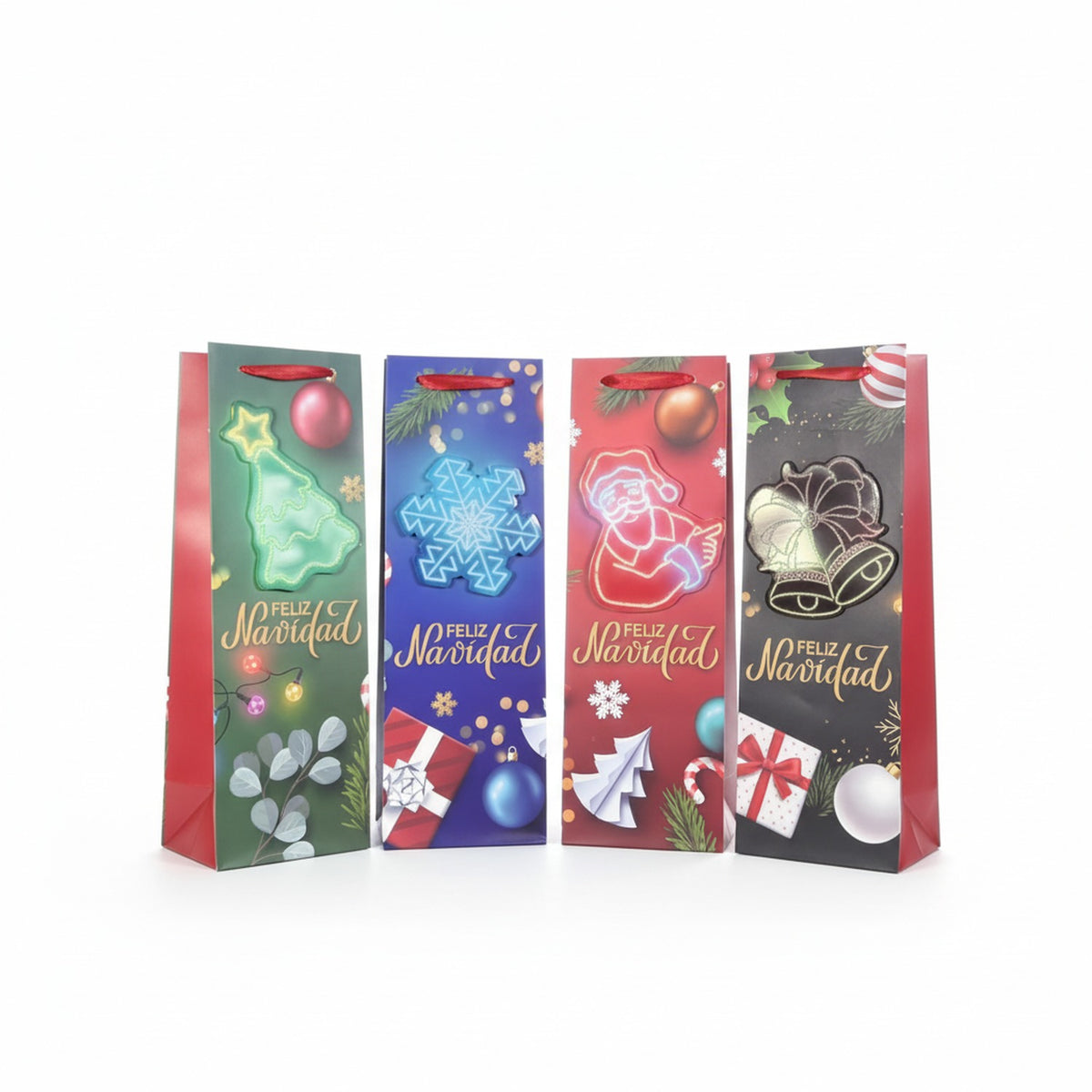 Set 10 Bolsas Regalo Navidad Vino Espumante 36x10x12cm