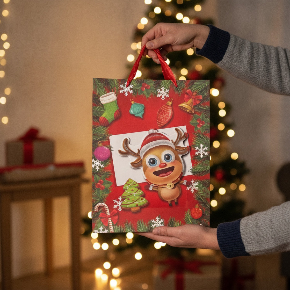Set 10 Bolsas Navidad Regalos Relieve 30x40cm