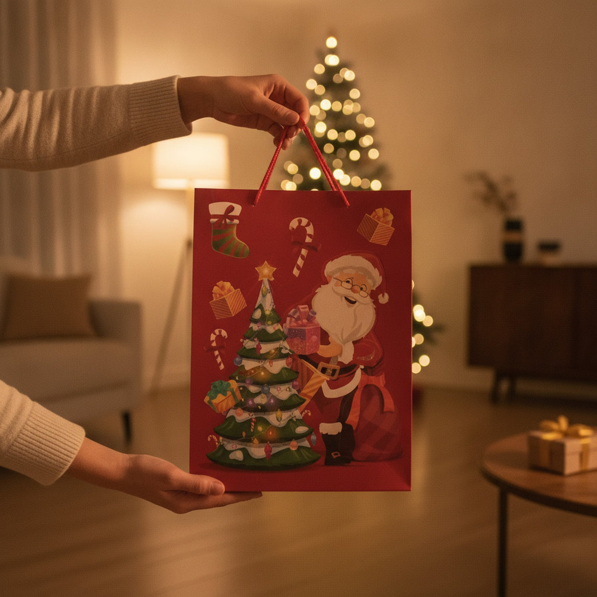 Set 10 Bolsas Navidad Regalos Relieve 30x40cm